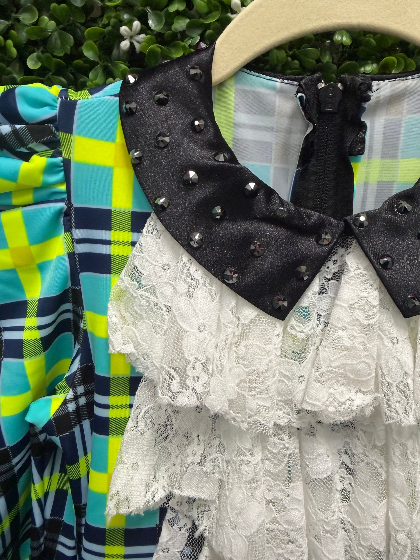 Child Medium Green Blue Plaid Dress Costume