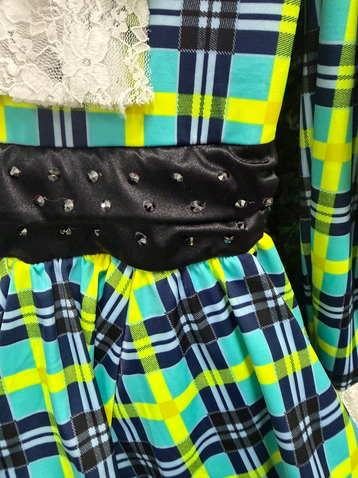 Child Medium Green Blue Plaid Dress Costume