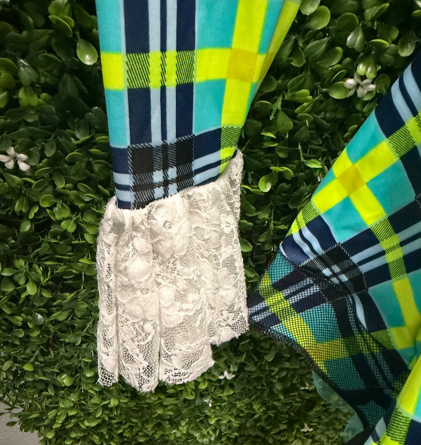 Child Medium Green Blue Plaid Dress Costume