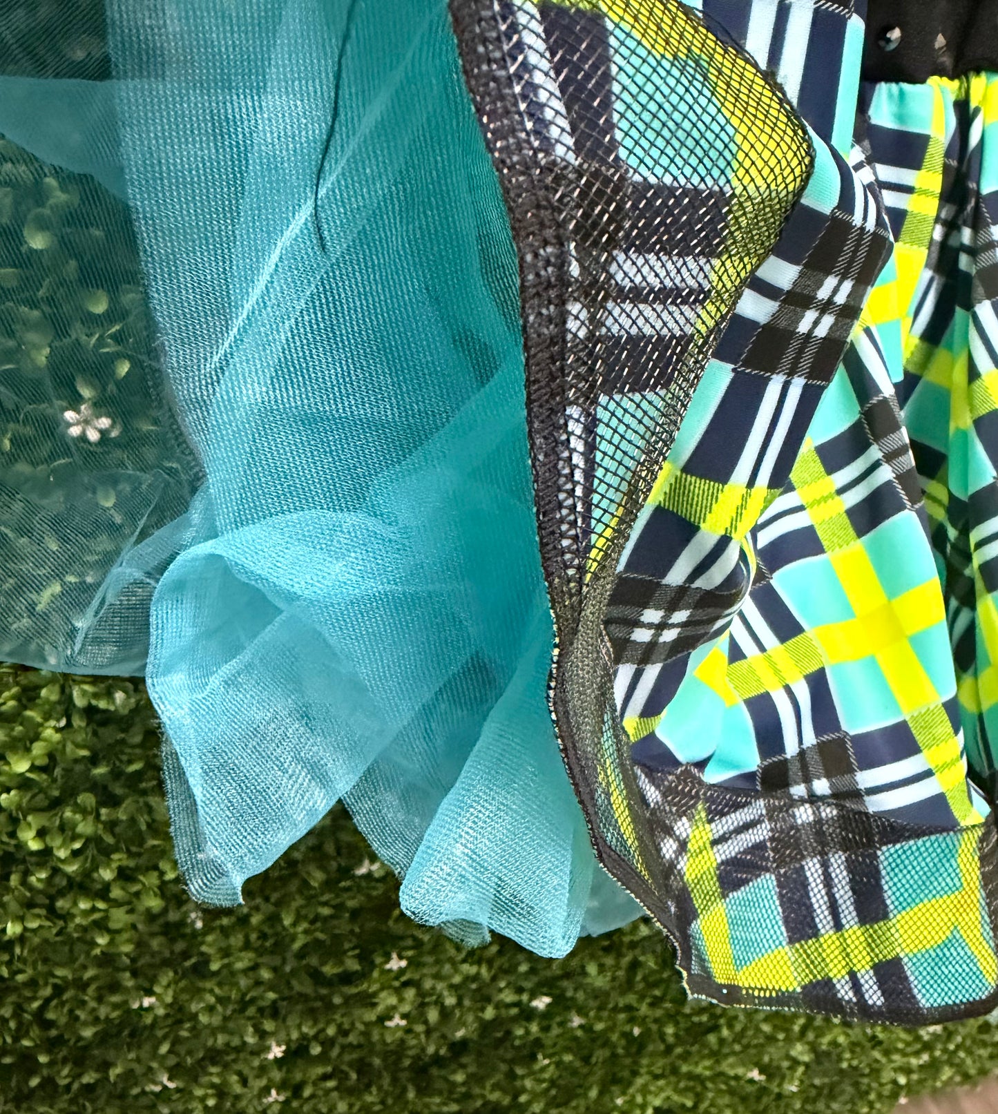 Child Medium Green Blue Plaid Dress Costume