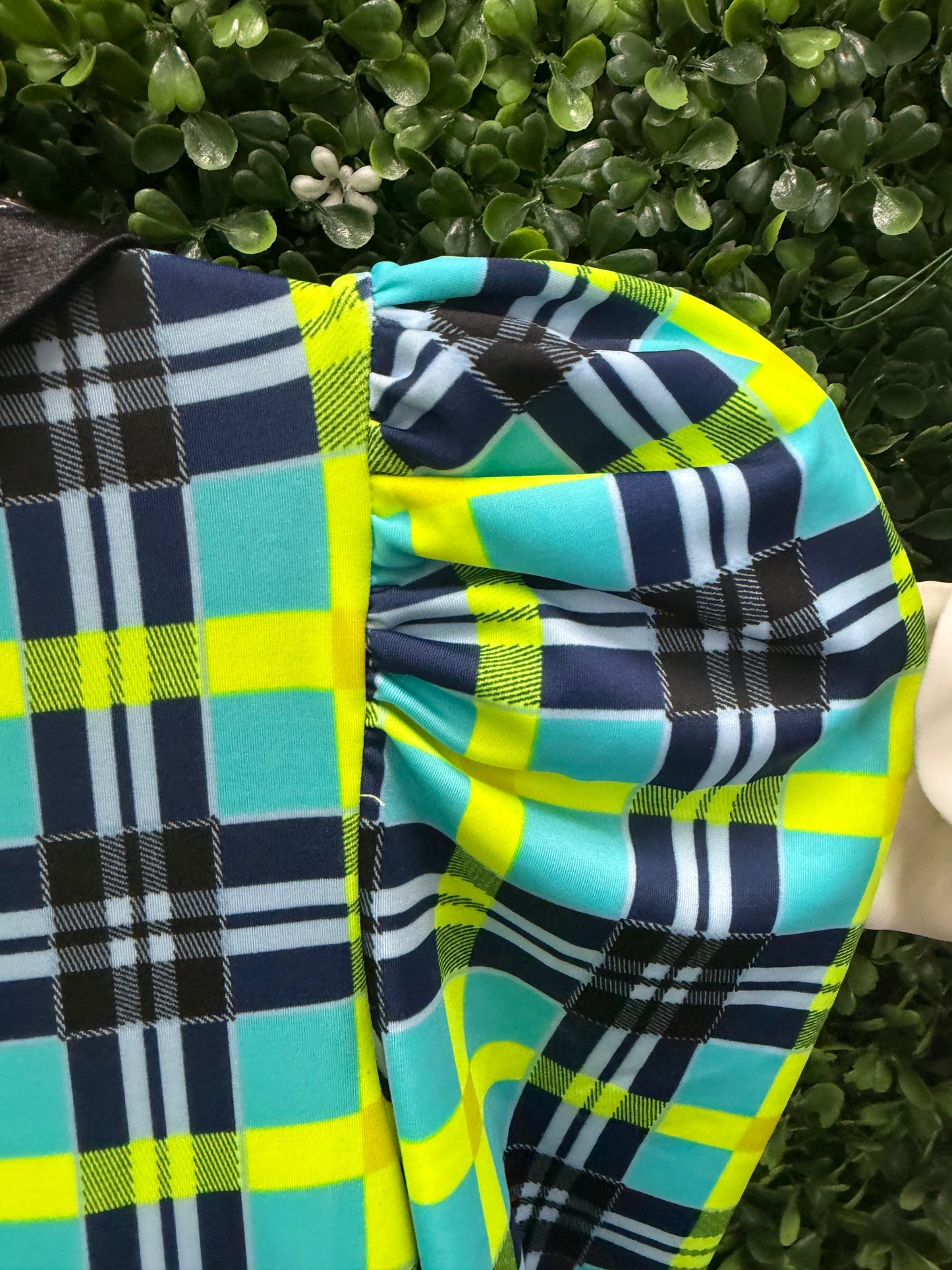 Child Medium Green Blue Plaid Dress Costume