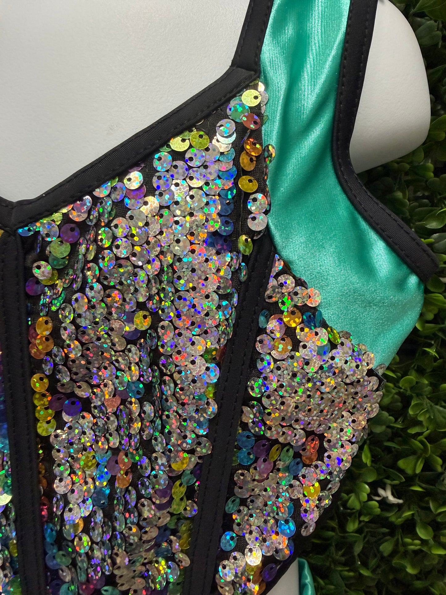 Child Medium Green Sequin Leo with Skirt
