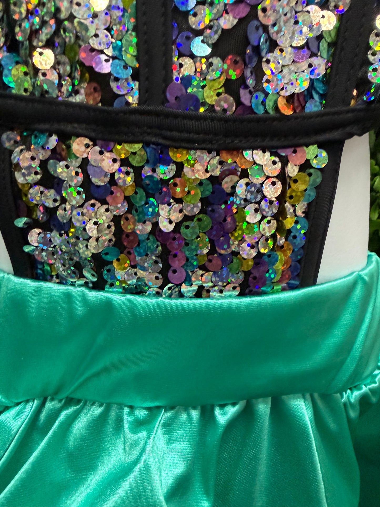 Child Medium Green Sequin Leo with Skirt