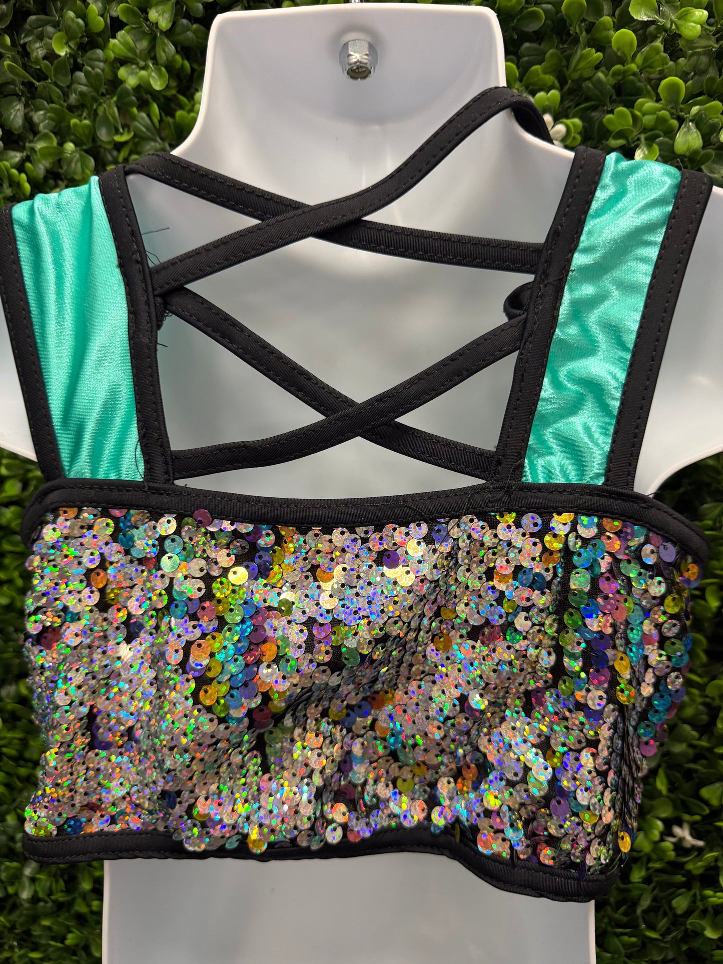 Child Medium Green Sequin Leo with Skirt