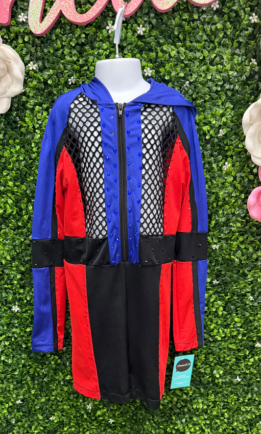 Child Large Red Blue Mesh Biketard Costume