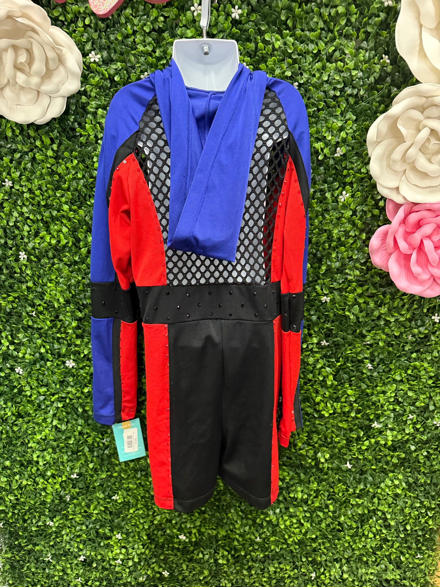 Child Large Red Blue Mesh Biketard Costume