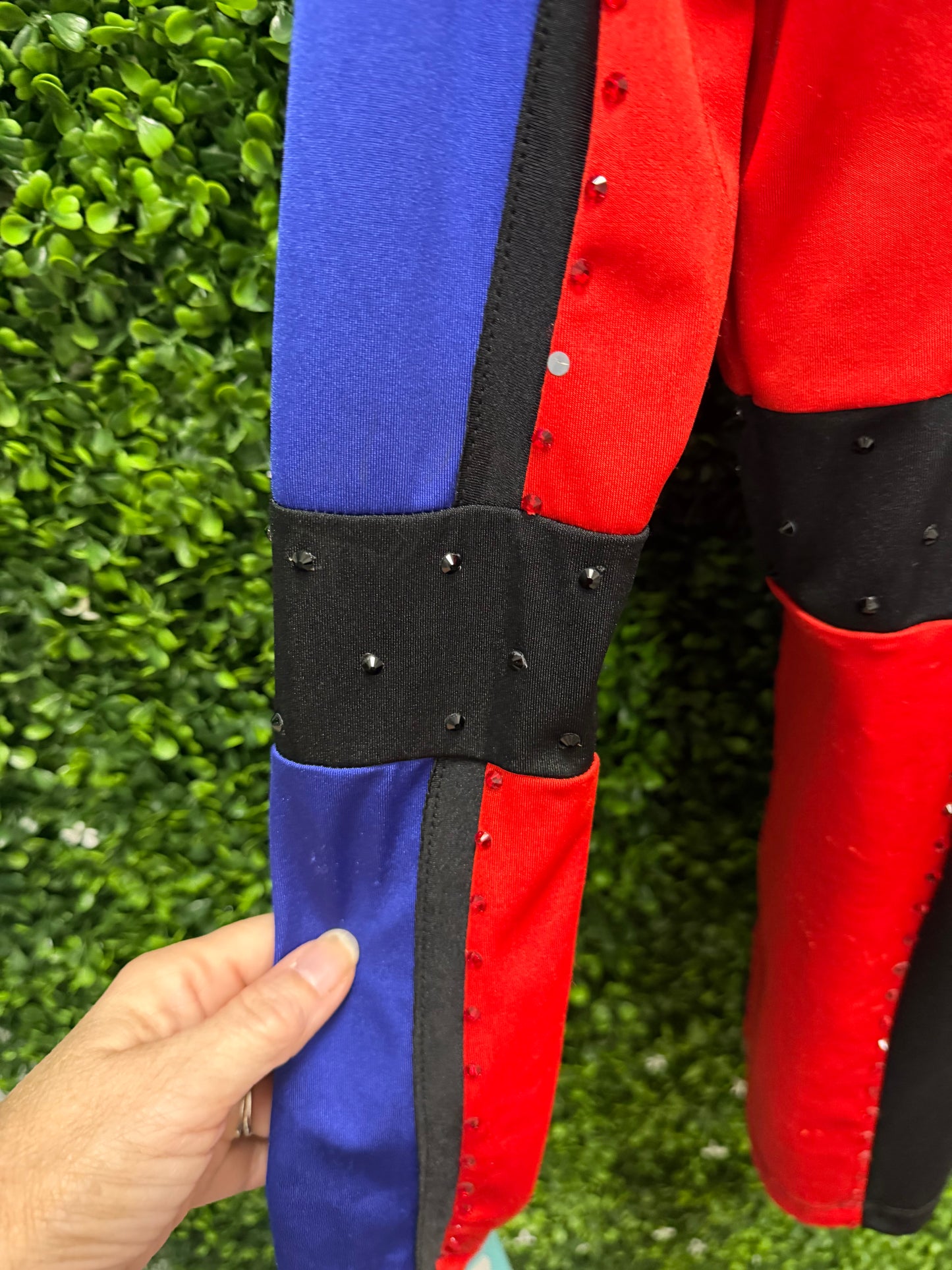 Child Large Red Blue Mesh Biketard Costume