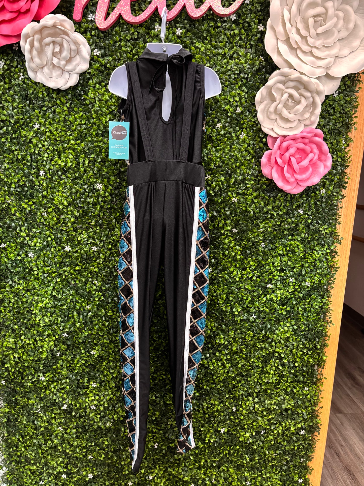 Child Medium Blue Black Unitard Sequin Costume