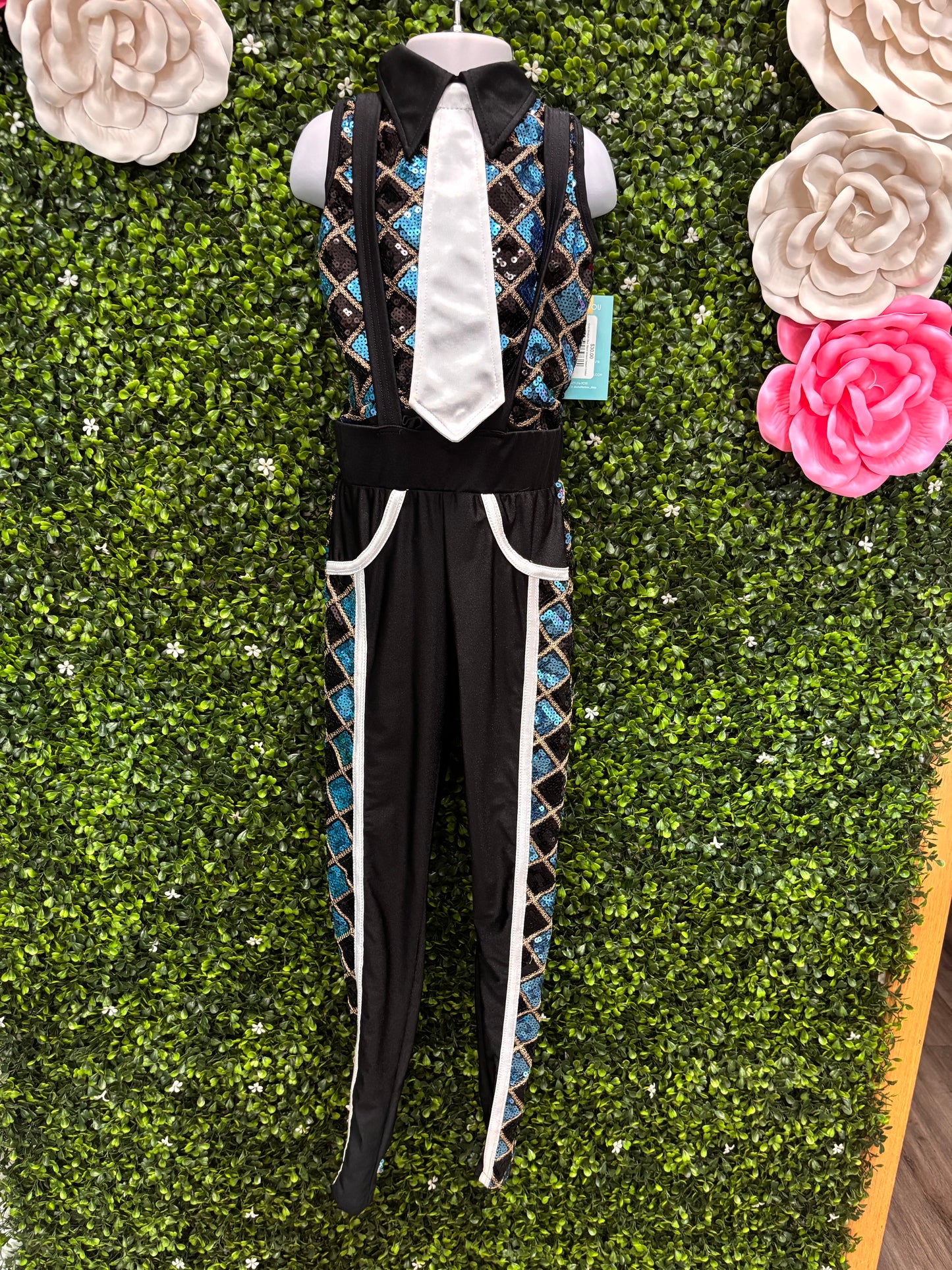 Child Medium Blue Black Unitard Sequin Costume