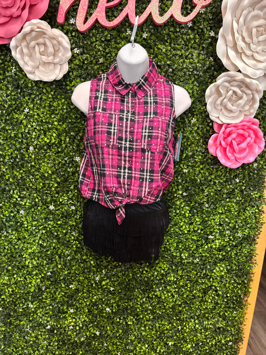 Child Medium Pink Plaid Top Fringe Shorts Costume