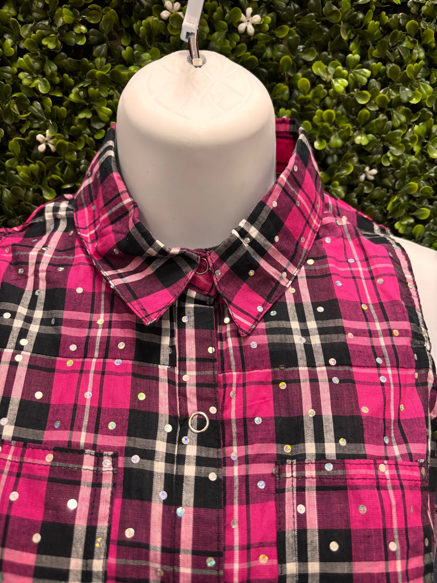 Child Medium Pink Plaid Top Fringe Shorts Costume