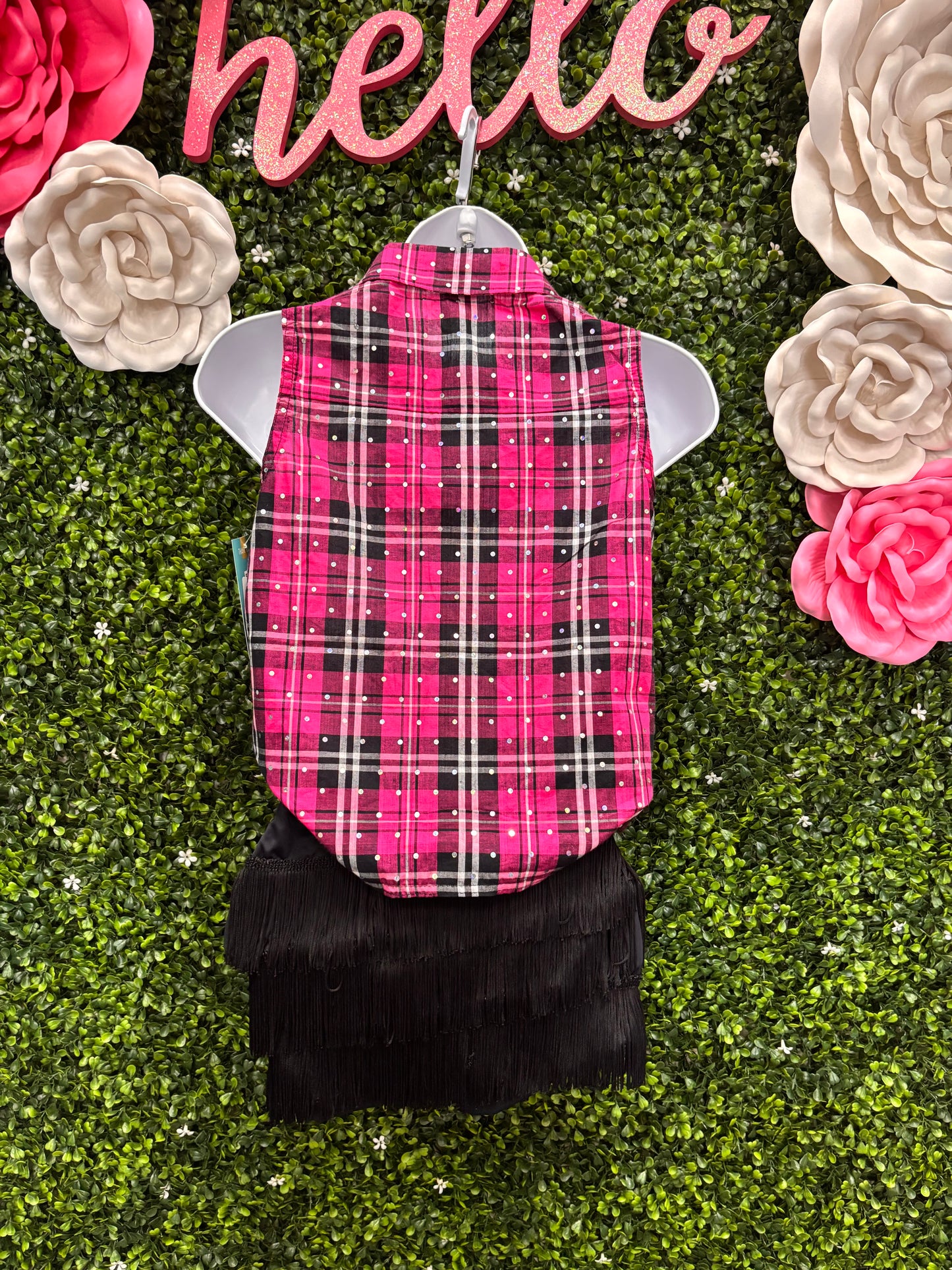 Child Medium Pink Plaid Top Fringe Shorts Costume