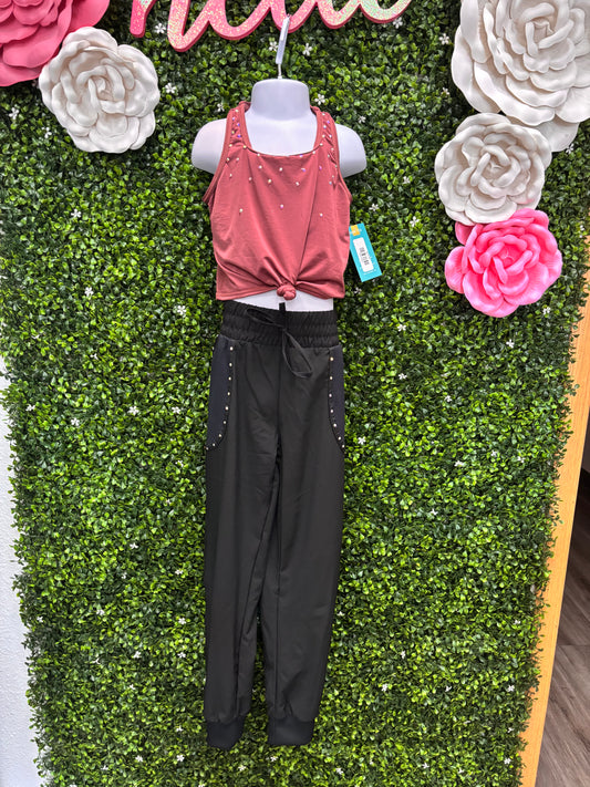 Child Intermediate Maroon top with Black Pants Costume