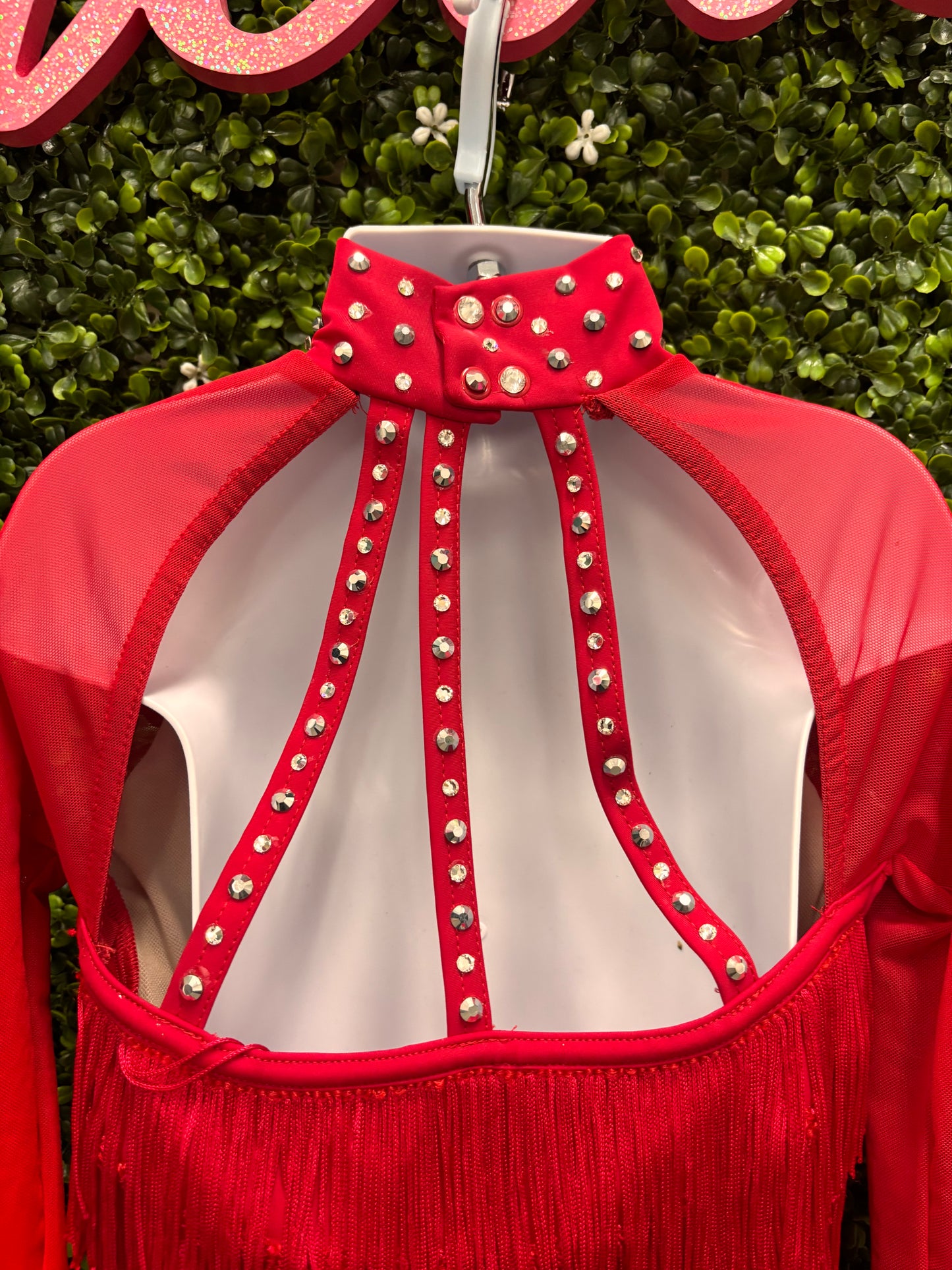 Child Intermediate Red Fringe Top with Stripped Pants