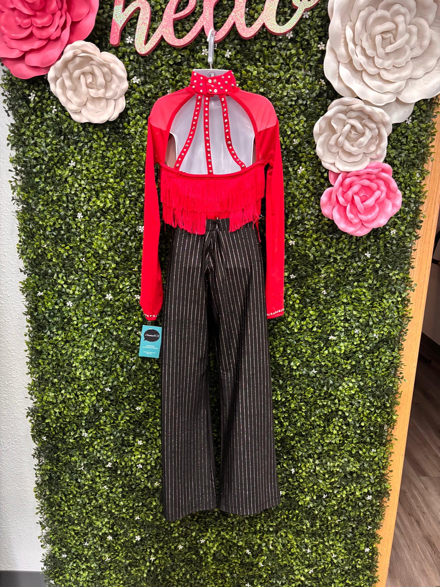 Child Intermediate Red Fringe Top with Stripped Pants