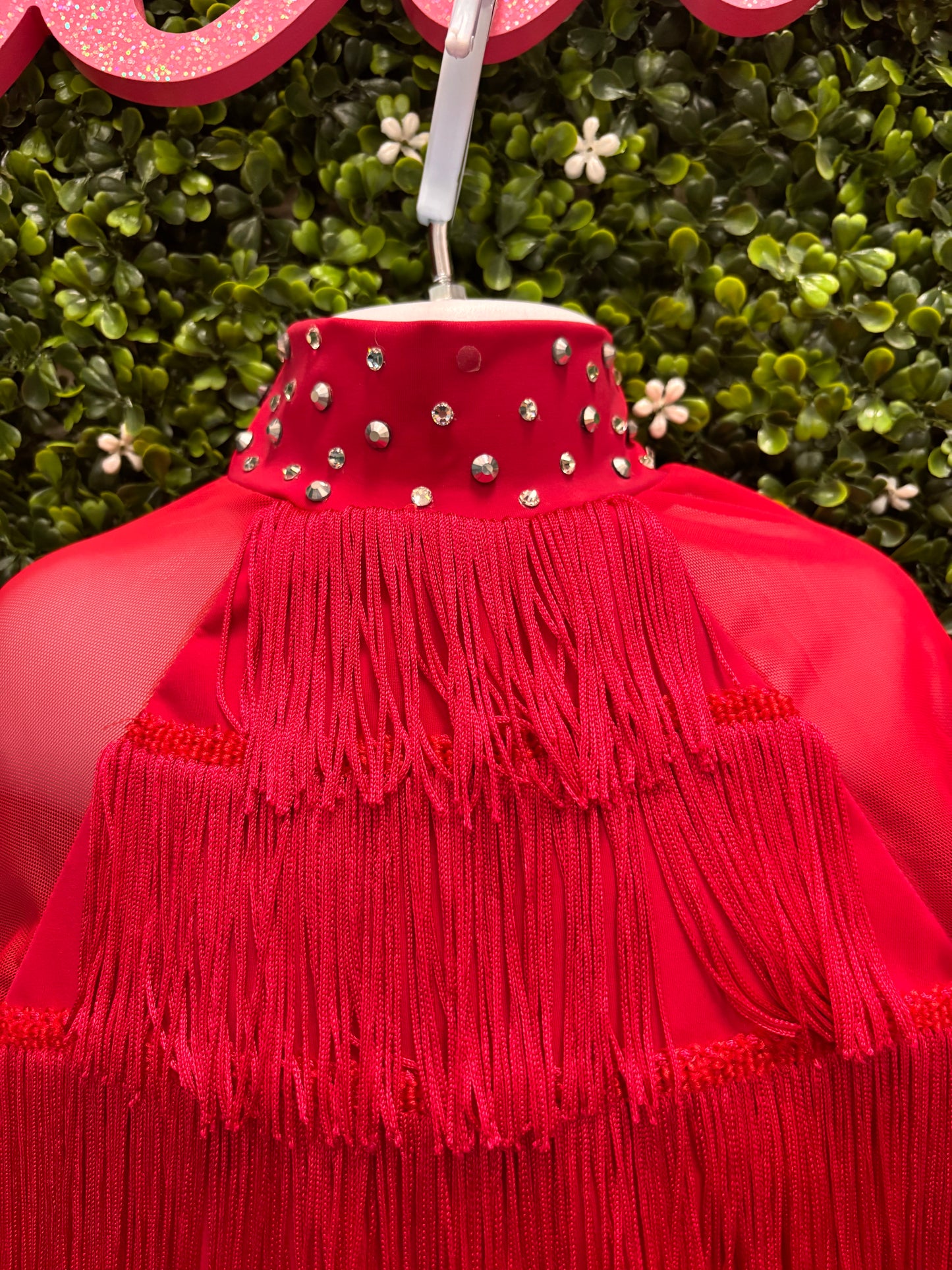 Child Intermediate Red Fringe Top with Stripped Pants