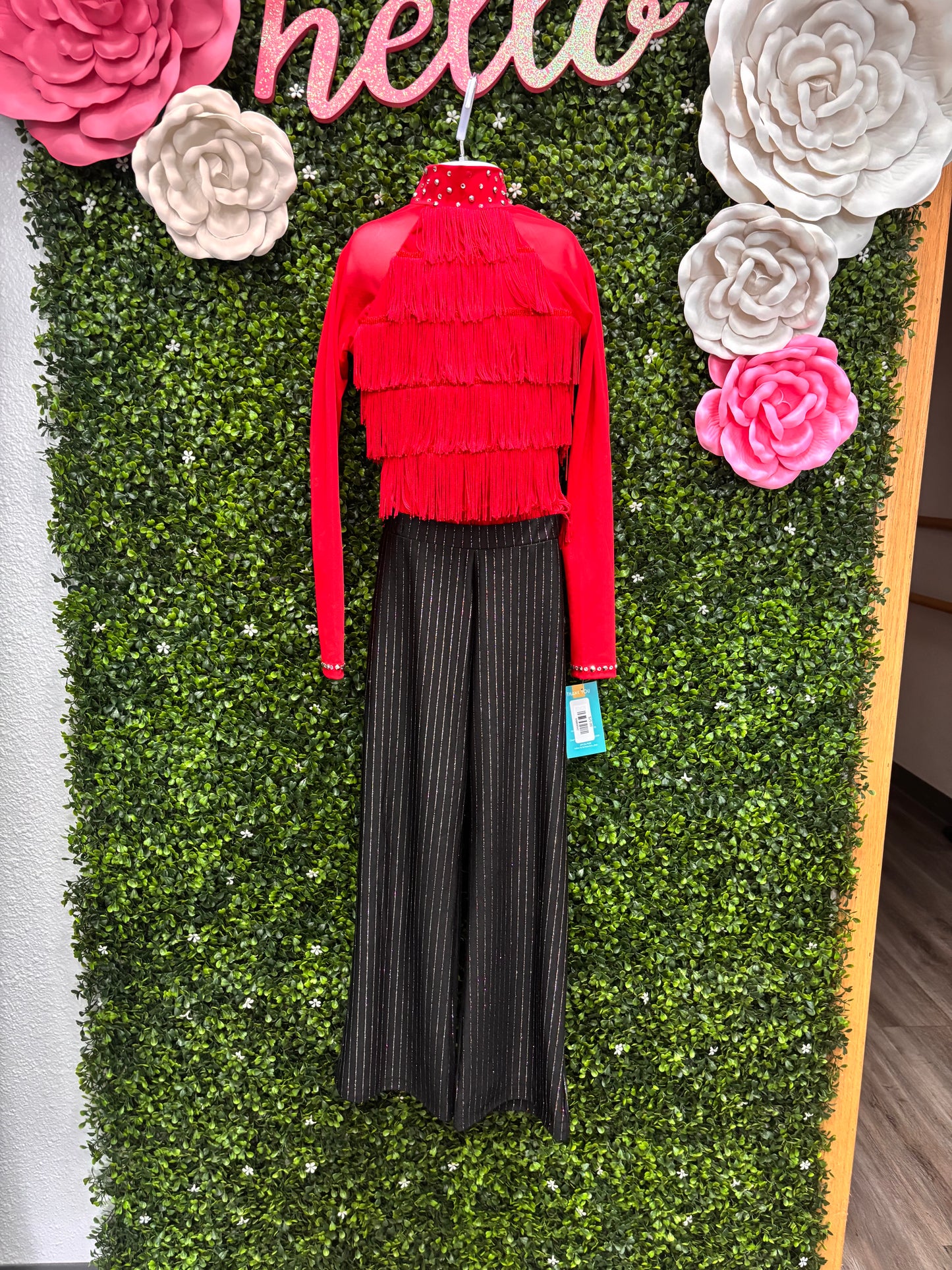Child Intermediate Red Fringe Top with Stripped Pants