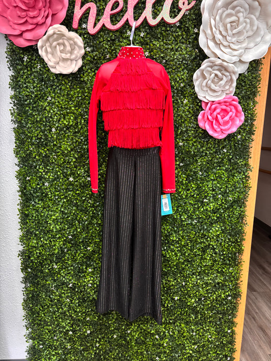 Child Intermediate Red Fringe Top with Stripped Pants