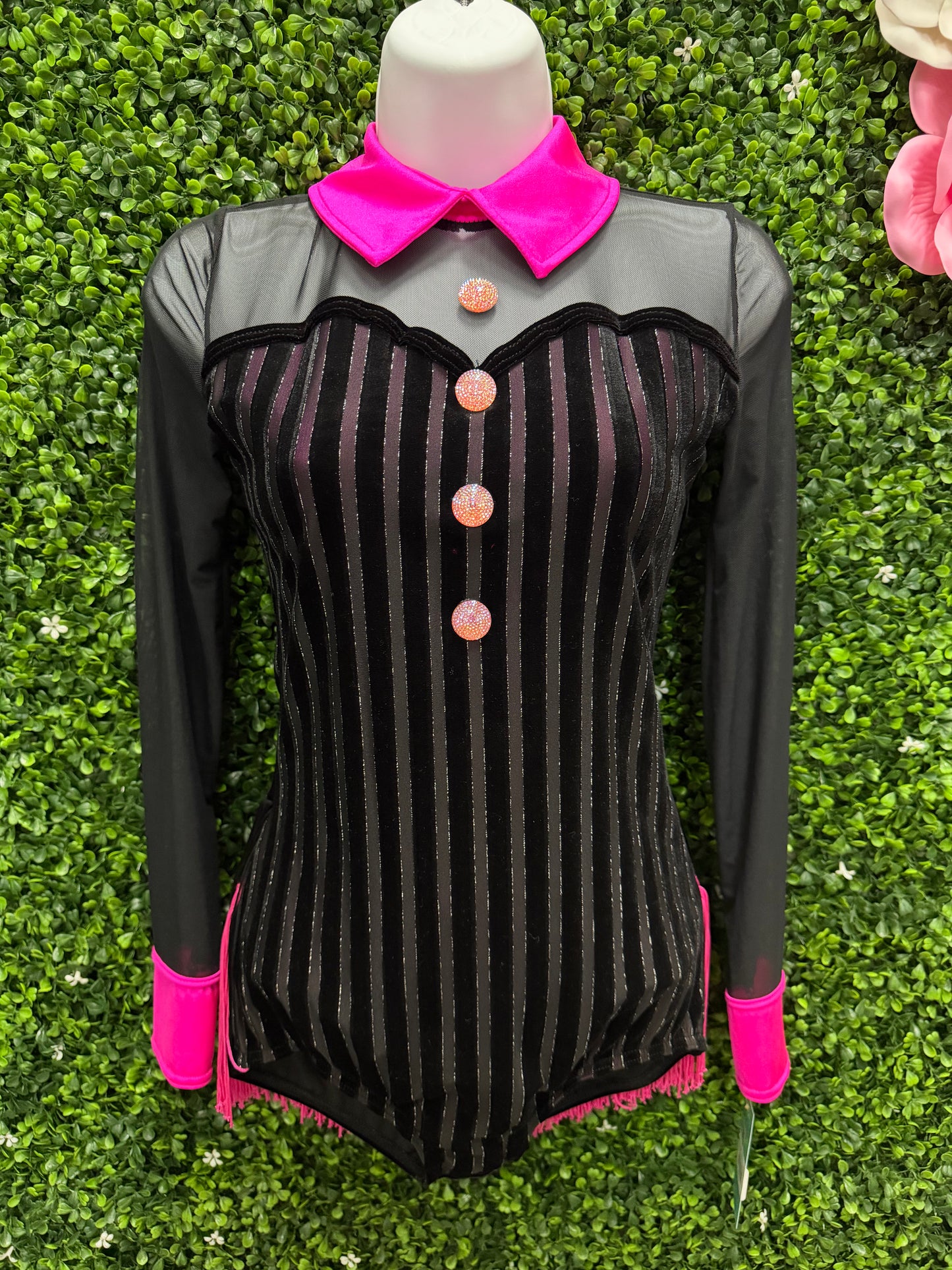 Adult Small Black and Pink Fringe Costume