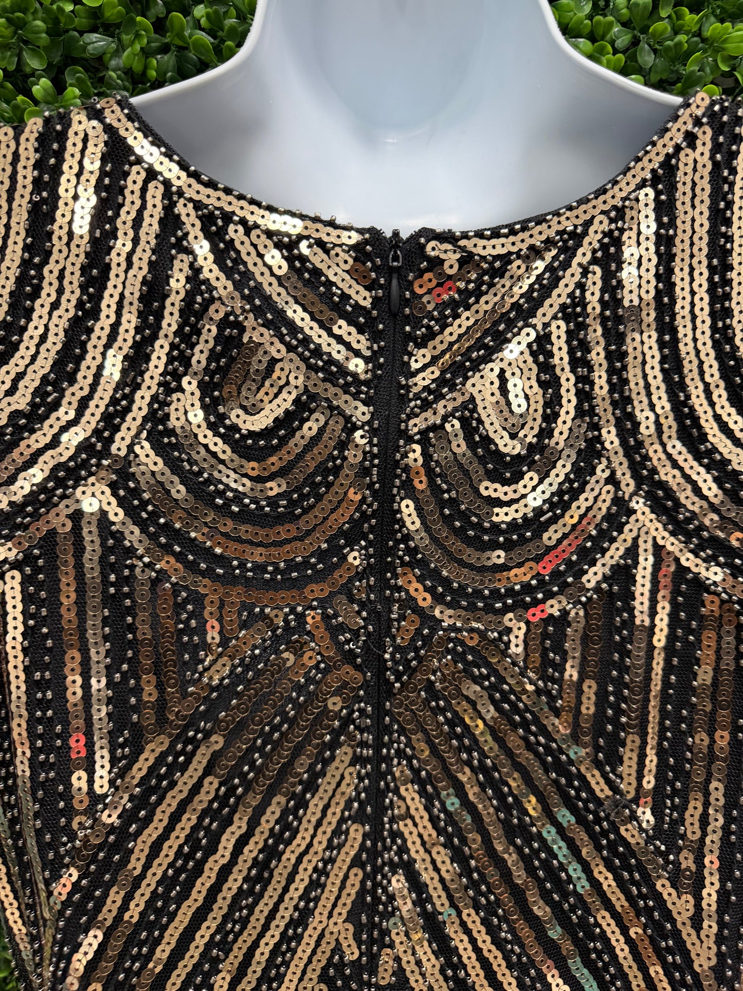 Adult Large Black and Gold Sequin Fringe Dress