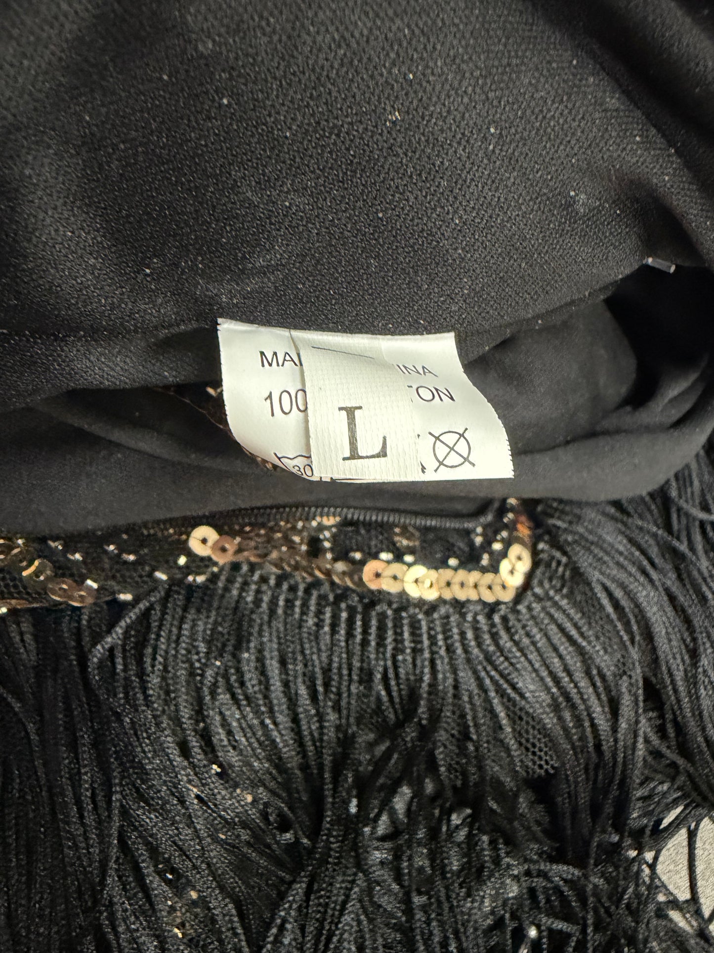 Adult Large Black and Gold Sequin Fringe Dress