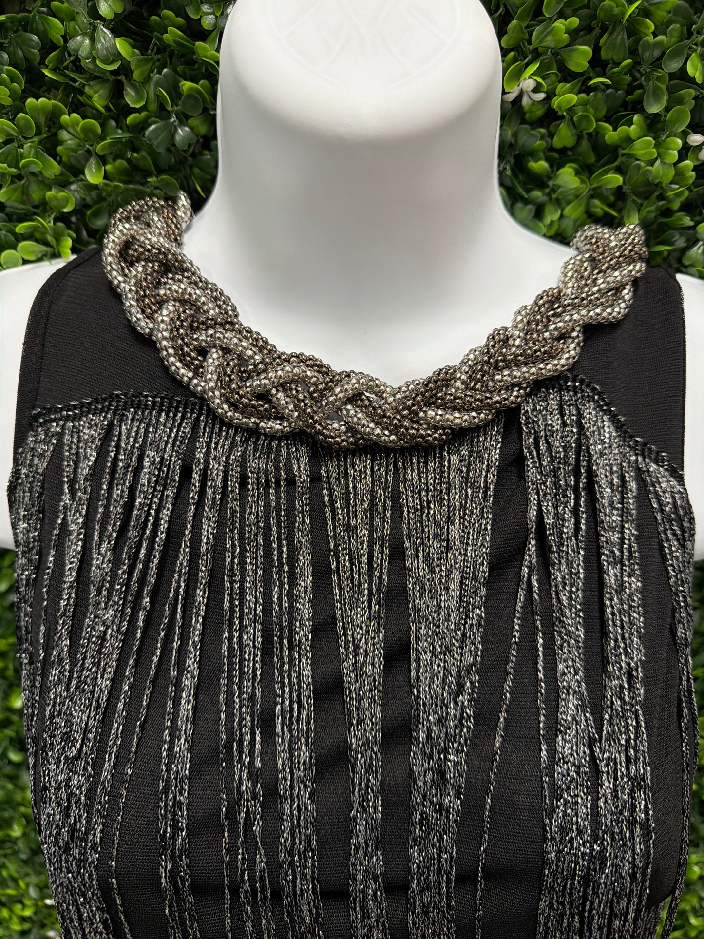Adult Large Black and Silver Fringe Dress