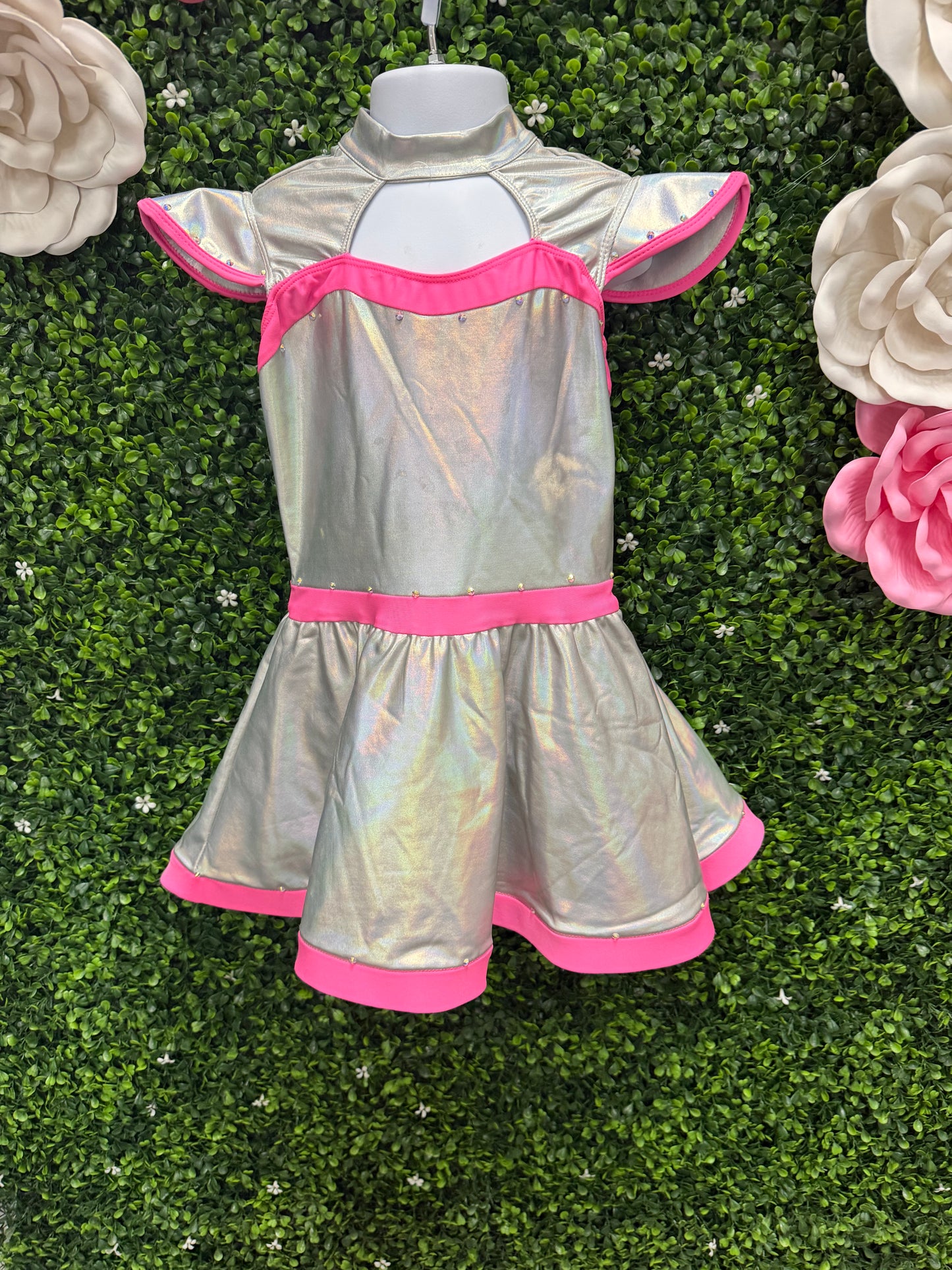 Child Medium Silver and Pink Metallic Dance Dress
