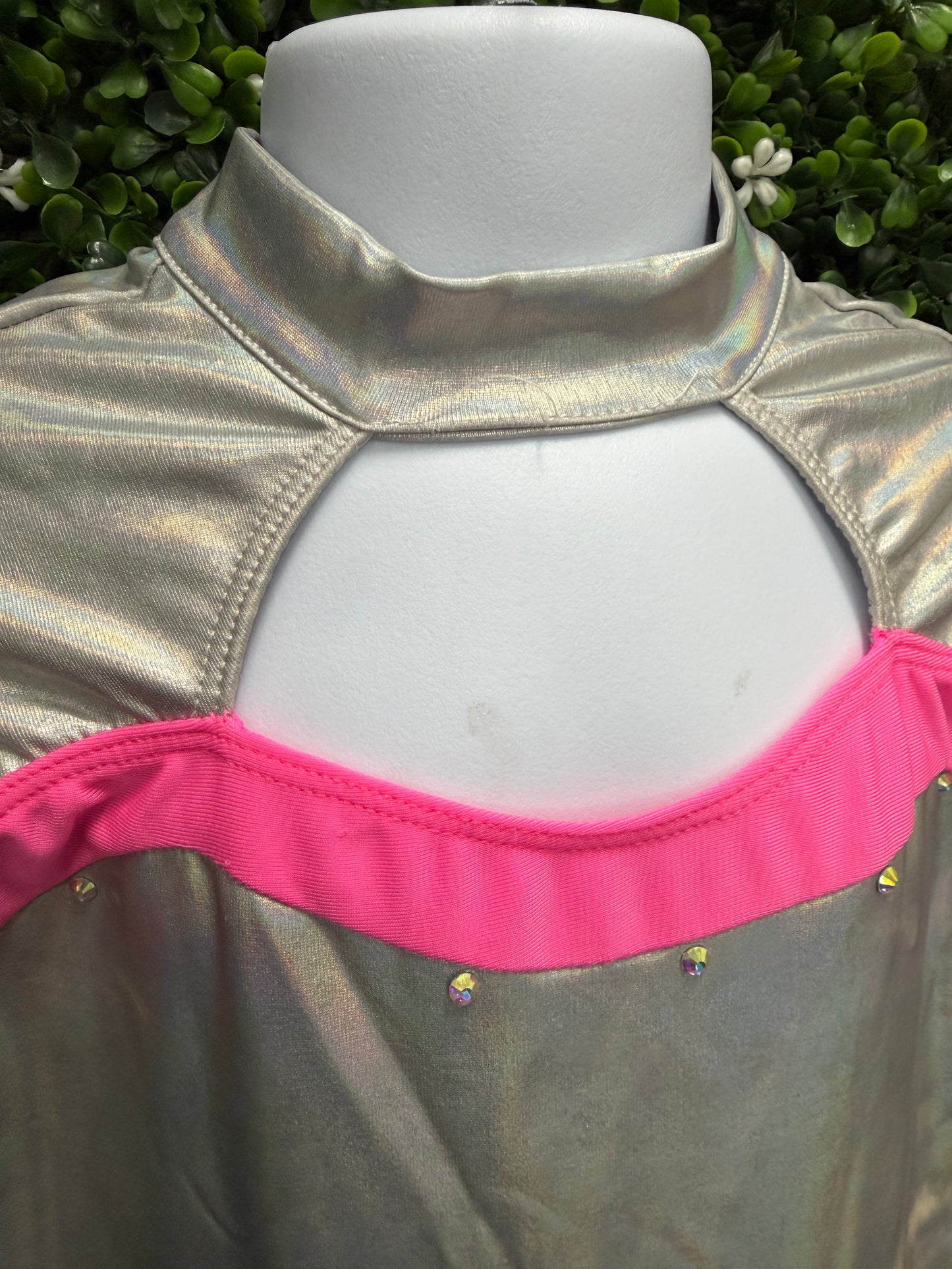 Child Medium Silver and Pink Metallic Dance Dress