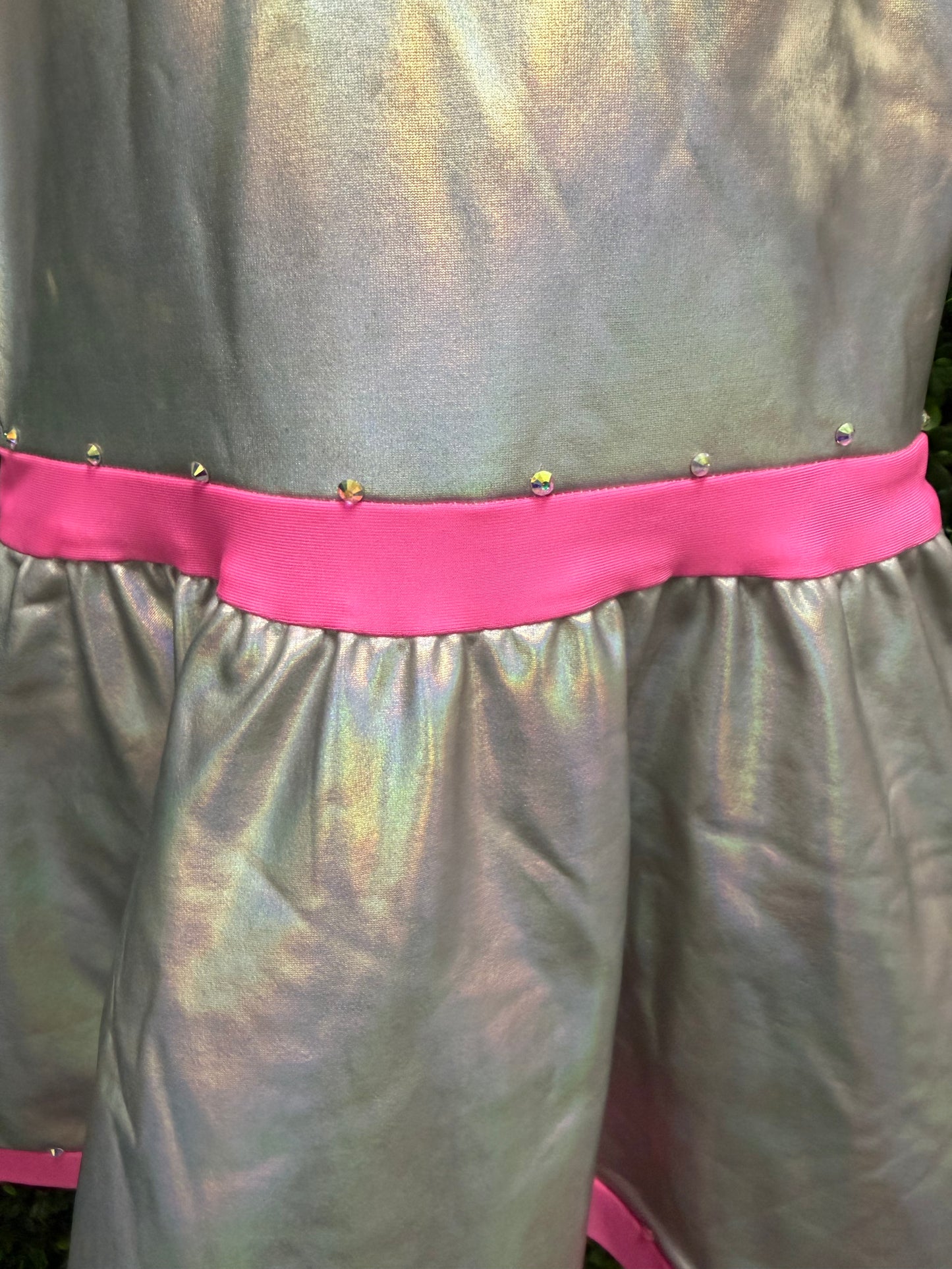 Child Medium Silver and Pink Metallic Dance Dress