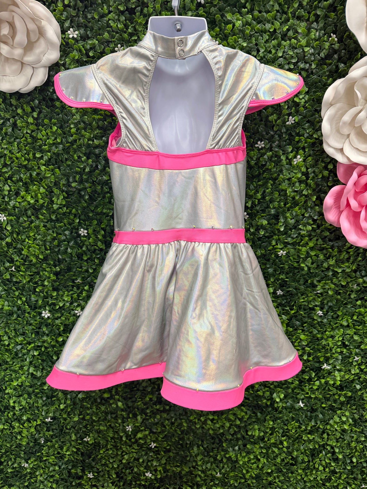 Child Medium Silver and Pink Metallic Dance Dress