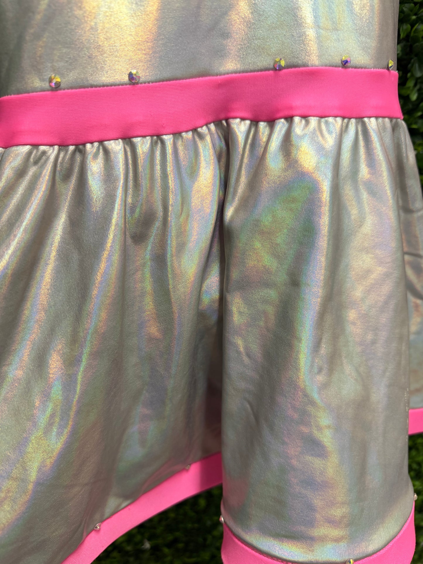 Child Medium Silver and Pink Metallic Dance Dress