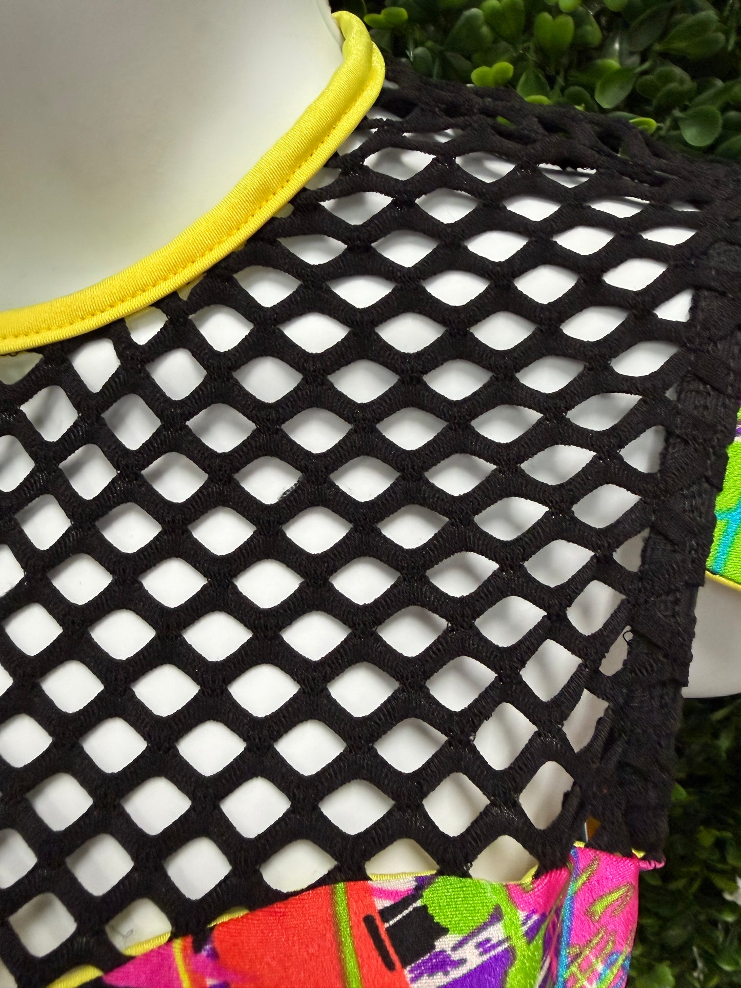 Adult Small Yellow Graffiti Black Mesh Costume