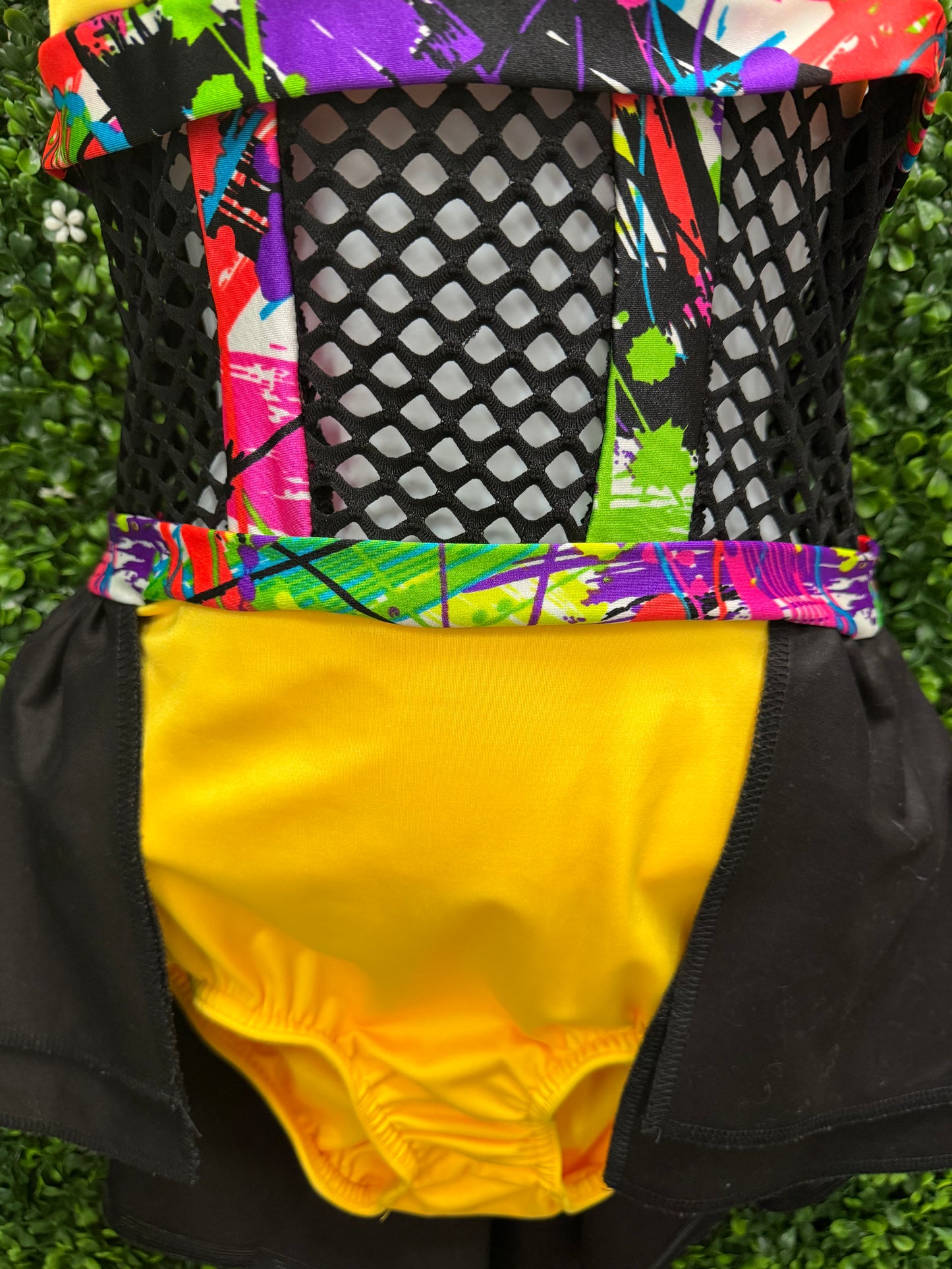 Adult Small Yellow Graffiti Black Mesh Costume