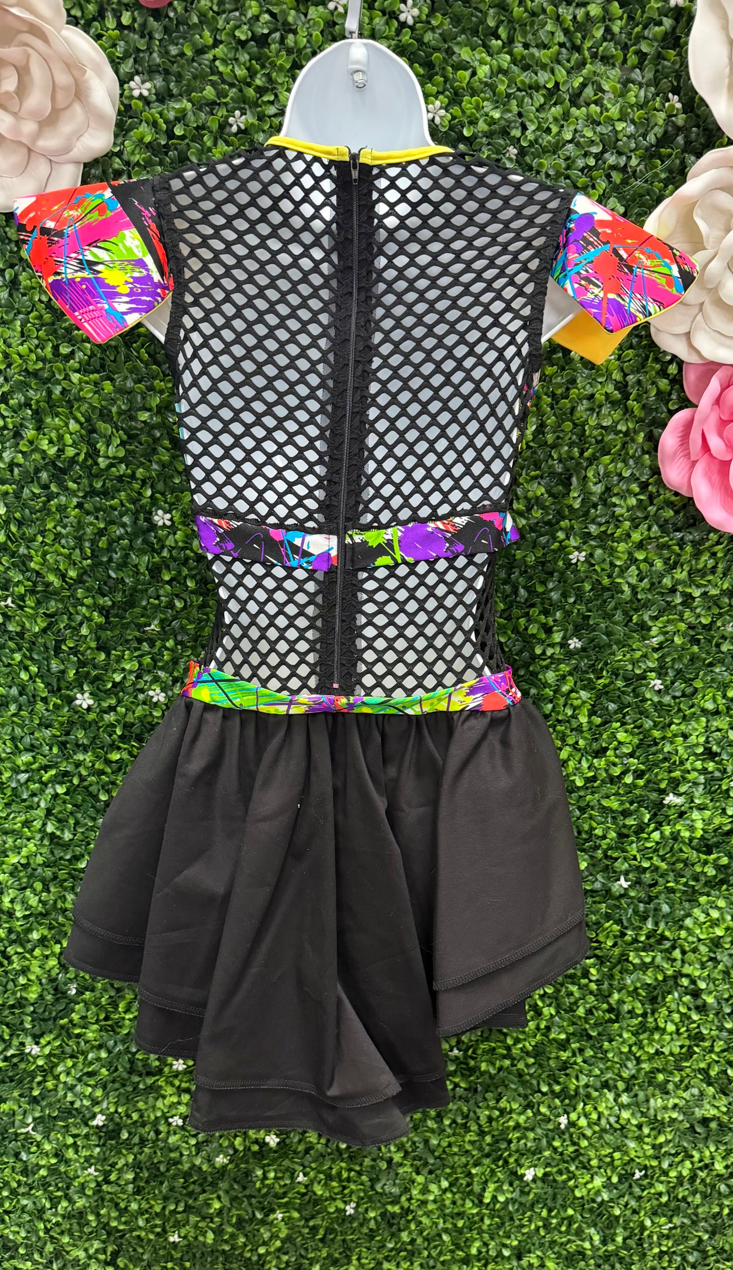 Adult Small Yellow Graffiti Black Mesh Costume