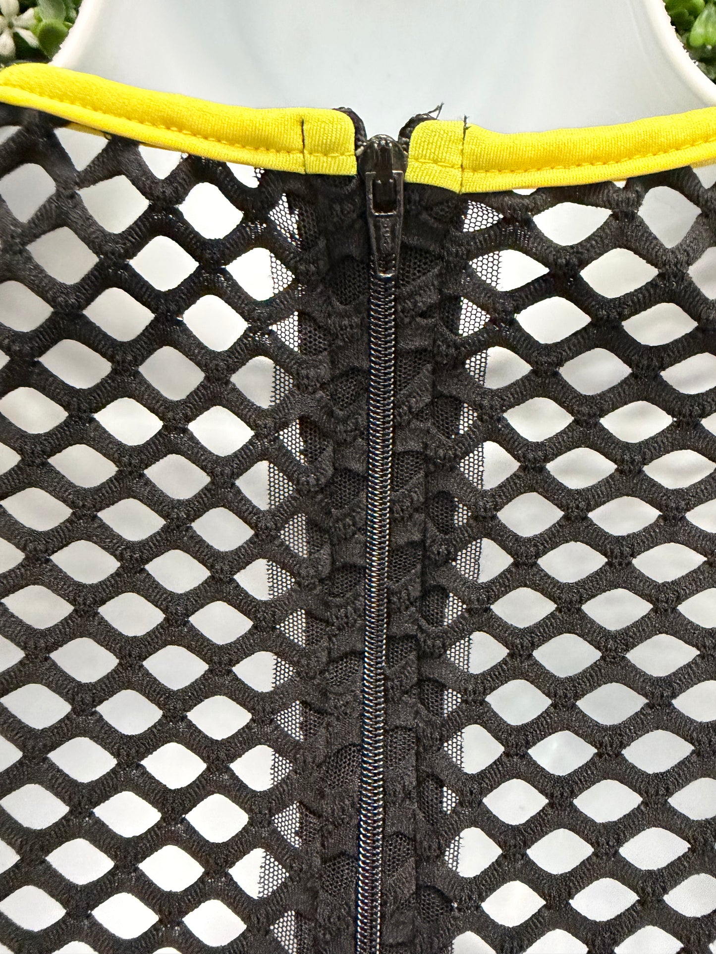 Adult Small Yellow Graffiti Black Mesh Costume