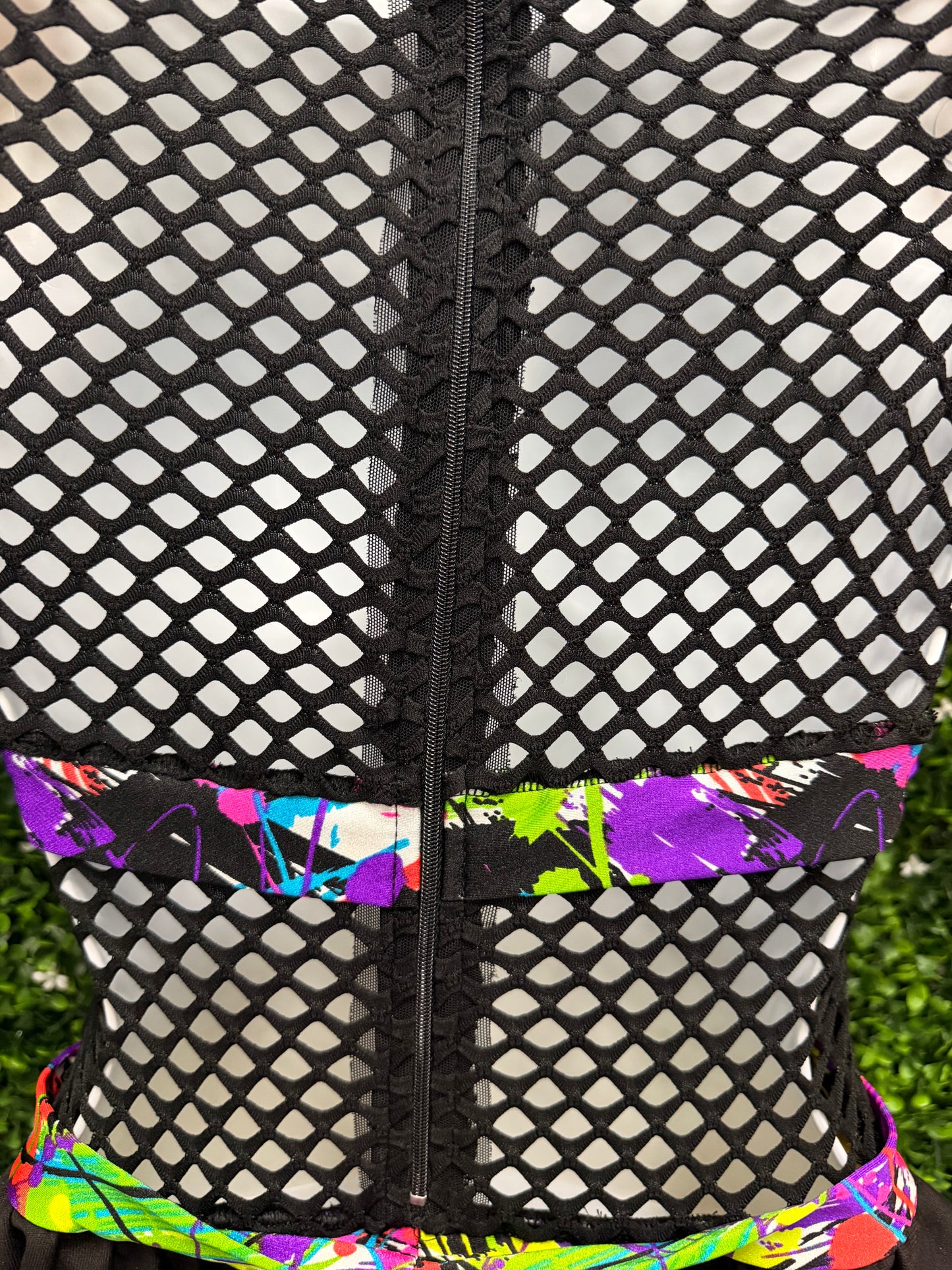 Adult Small Yellow Graffiti Black Mesh Costume