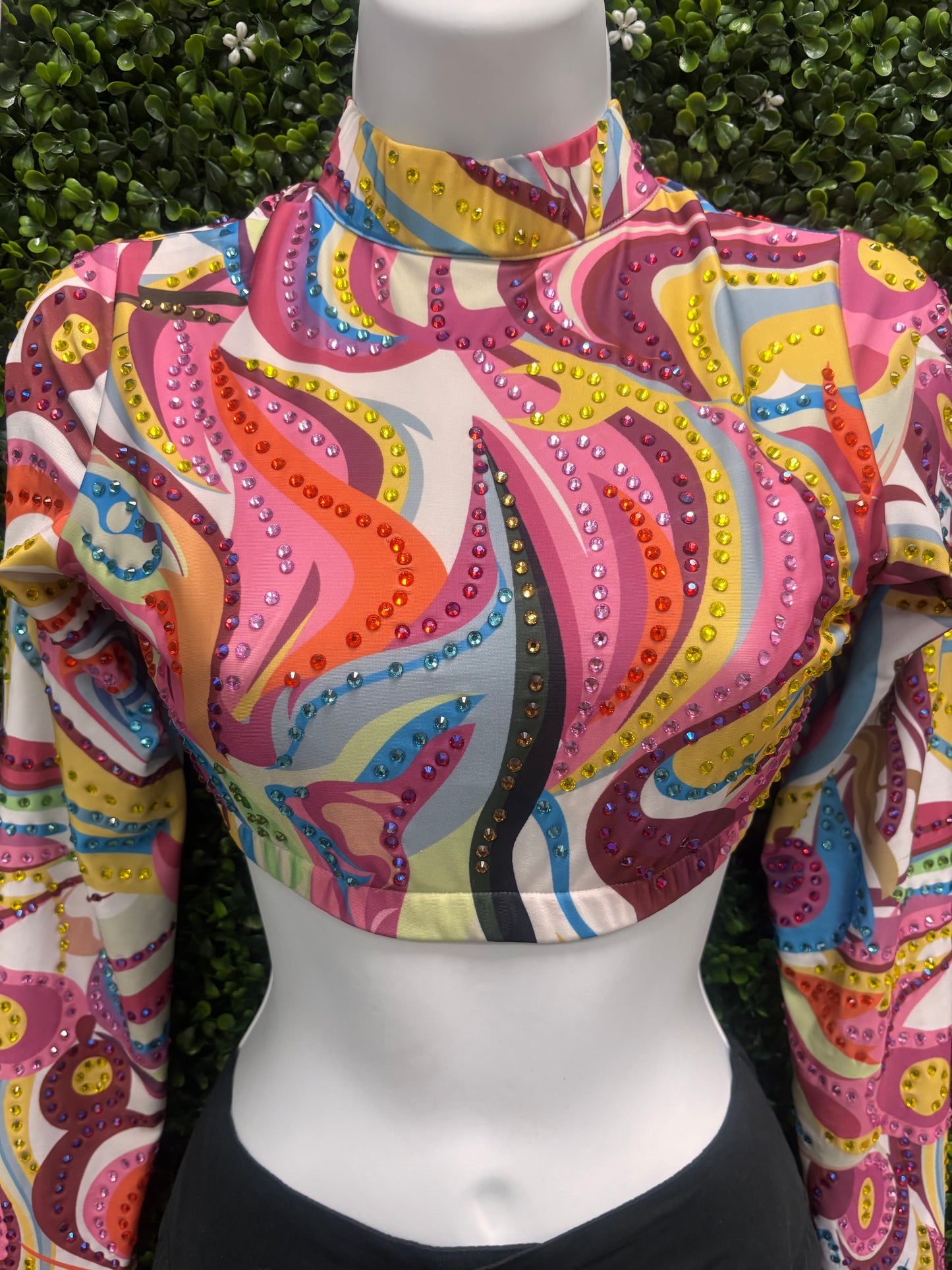 Adult Small Multi Color Top with Black Strapped Pants