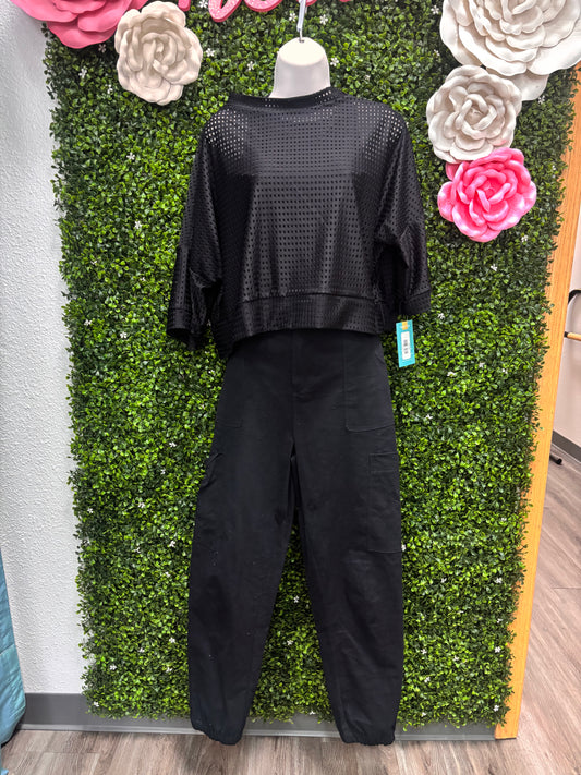 Adult Small Black Mesh Top with Black Pants Costume