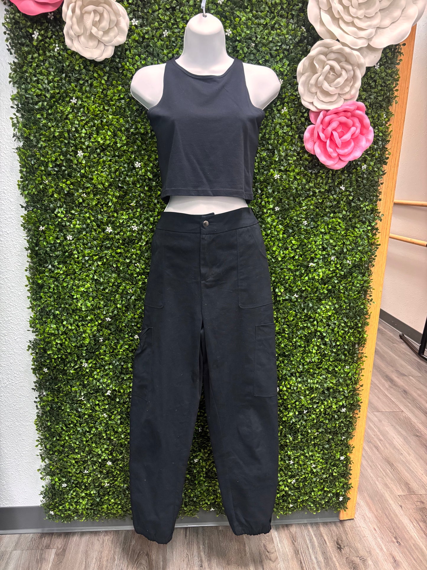 Adult Small Black Mesh Top with Black Pants Costume