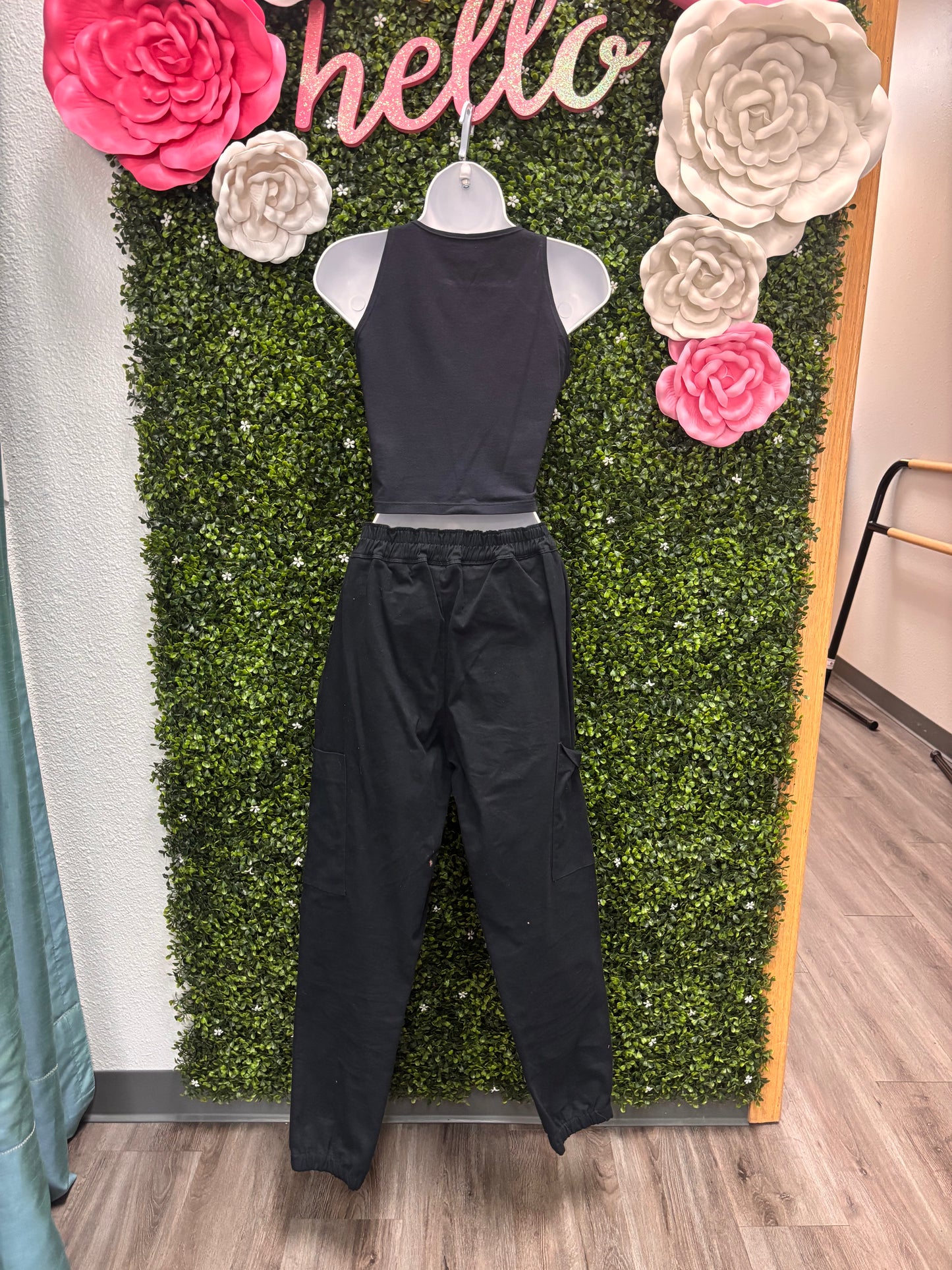 Adult Small Black Mesh Top with Black Pants Costume