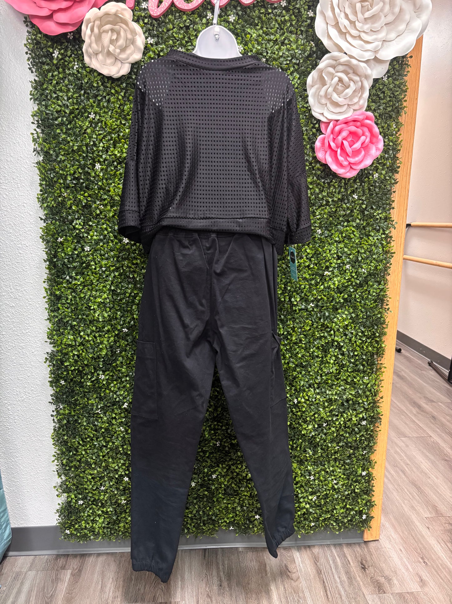 Adult Small Black Mesh Top with Black Pants Costume