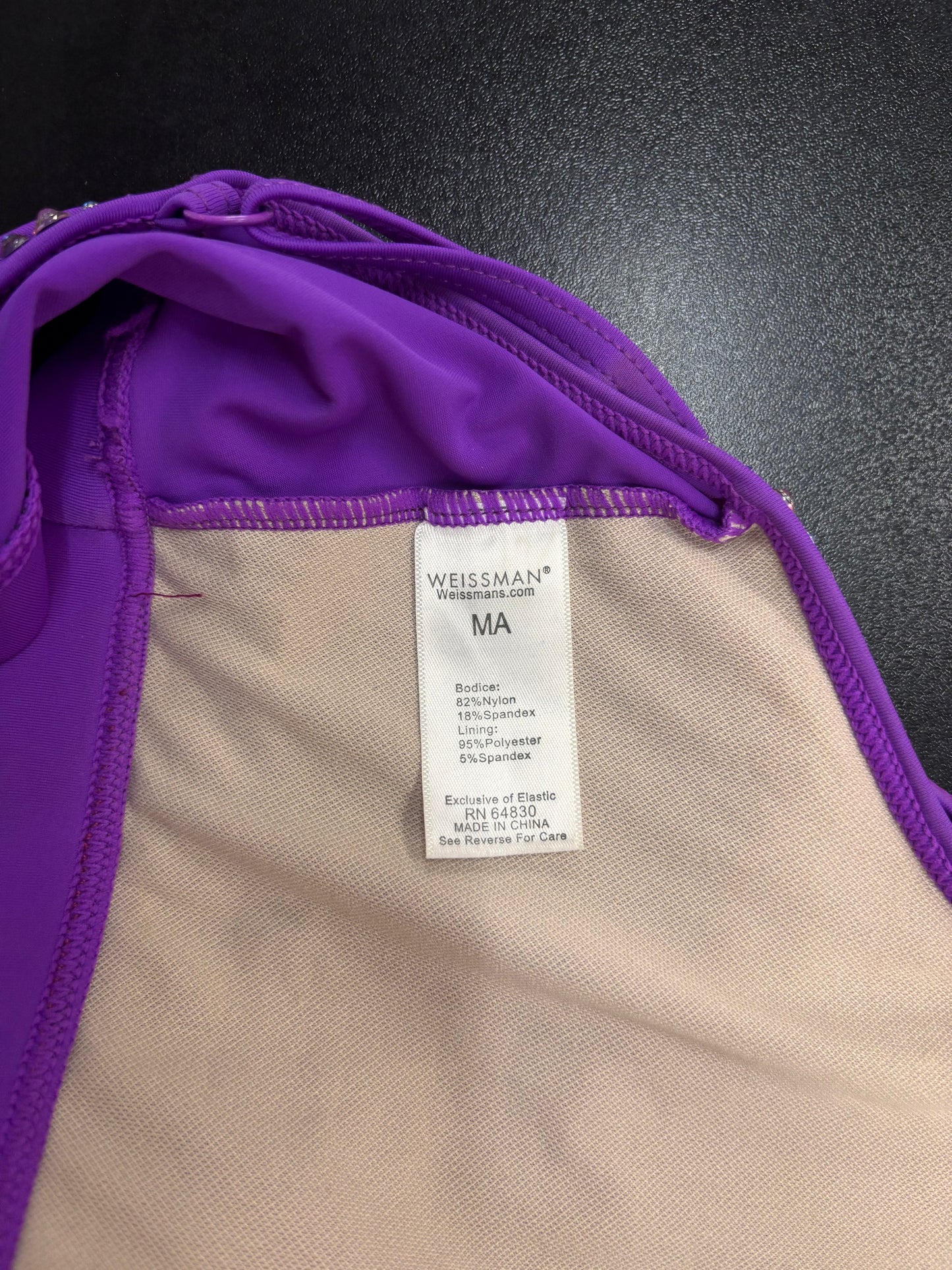 Adult Medium Purple Stoned Top with Black Leggings