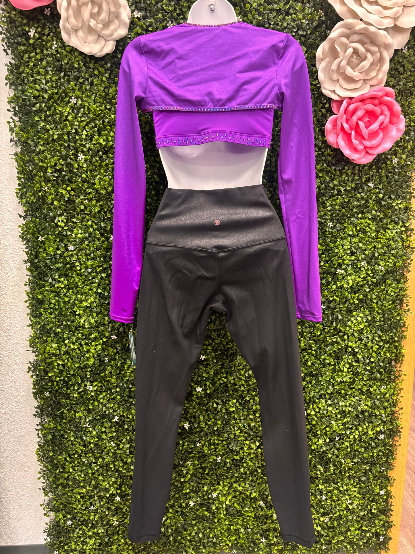 Adult Medium Purple Stoned Top with Black Leggings