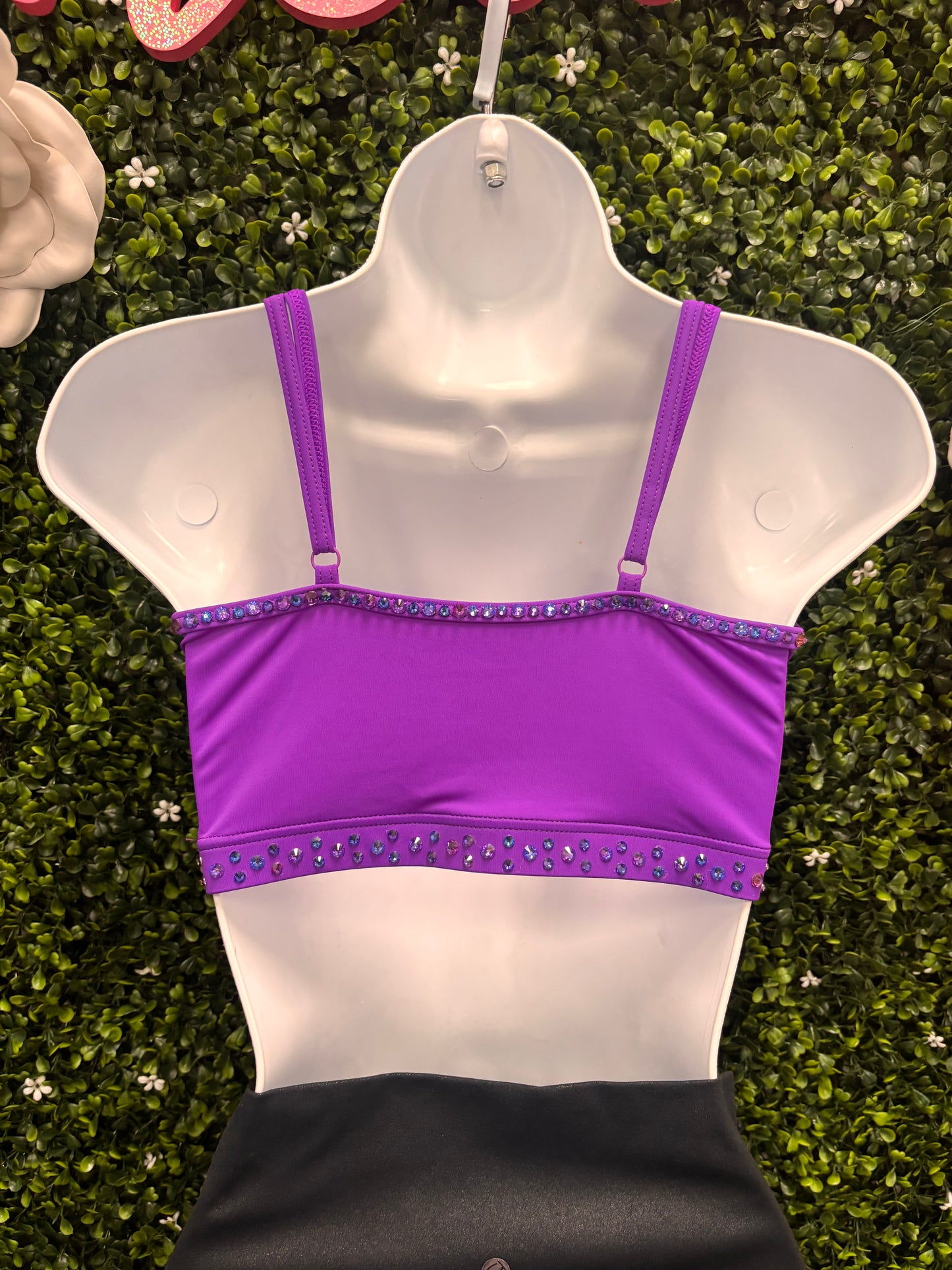 Adult Medium Purple Stoned Top with Black Leggings