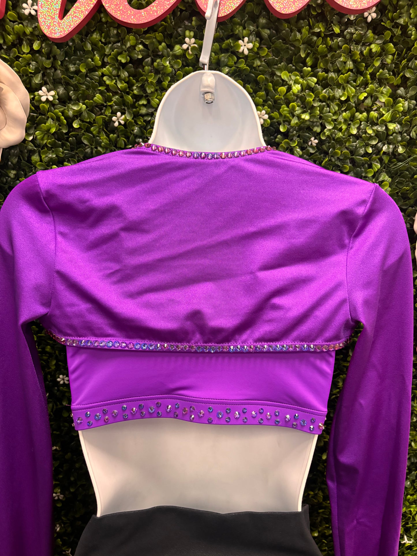 Adult Medium Purple Stoned Top with Black Leggings