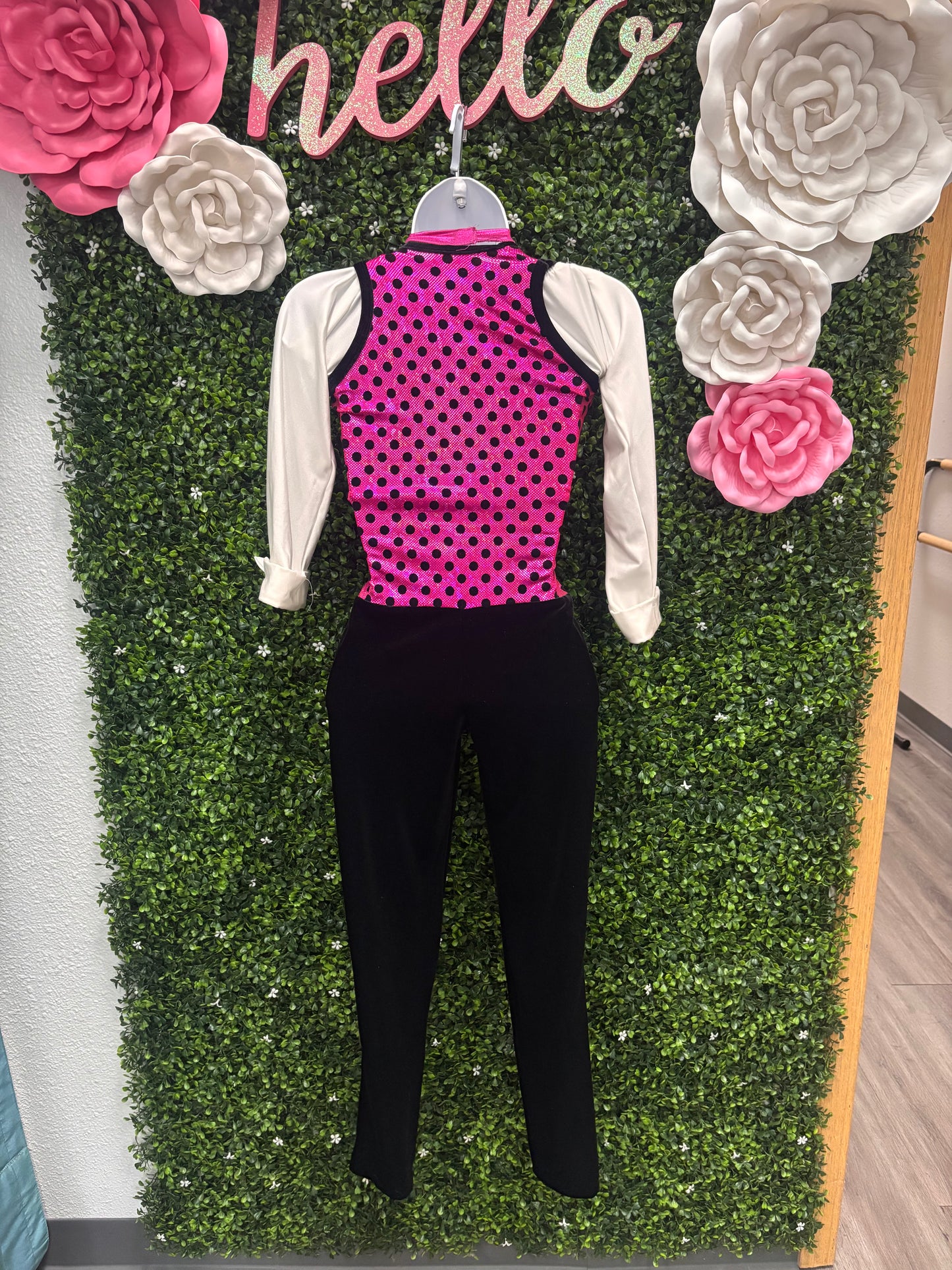 Adult Medium Pink Polka Dot Velvet Unitard Costume
