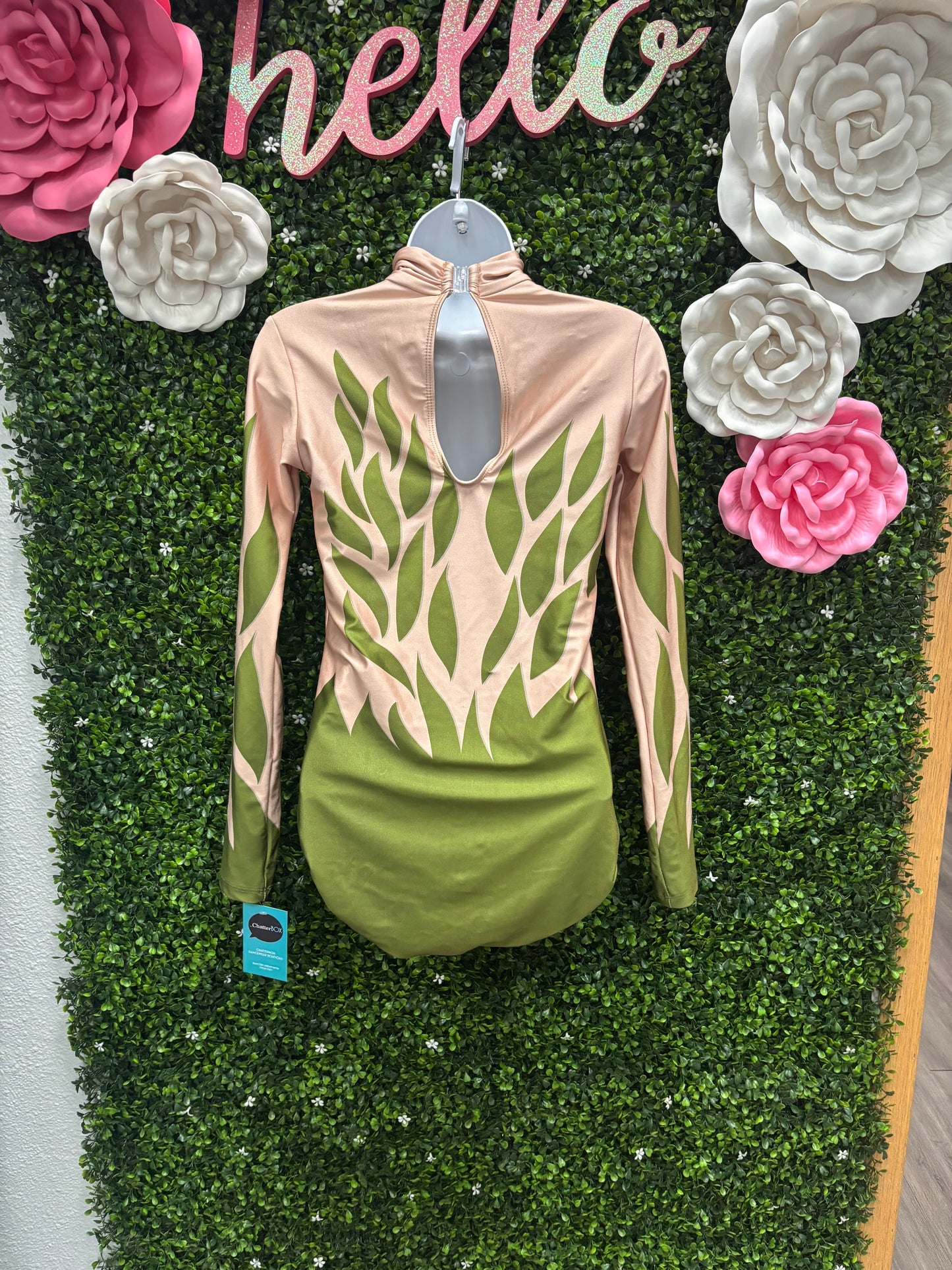 Adult Large Tan Green Leotard with Skirt