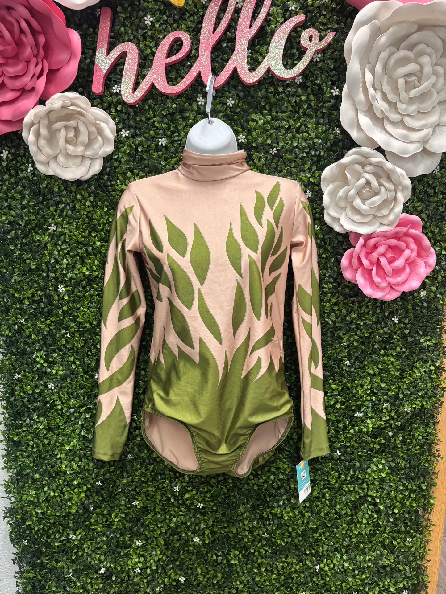 Adult Large Tan Green Leotard with Skirt
