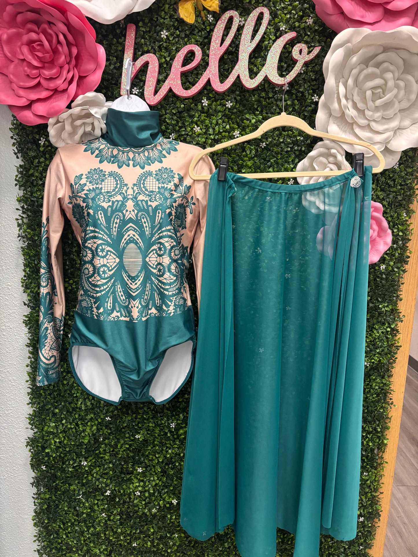 Adult Large Teal Leotard with Skirt
