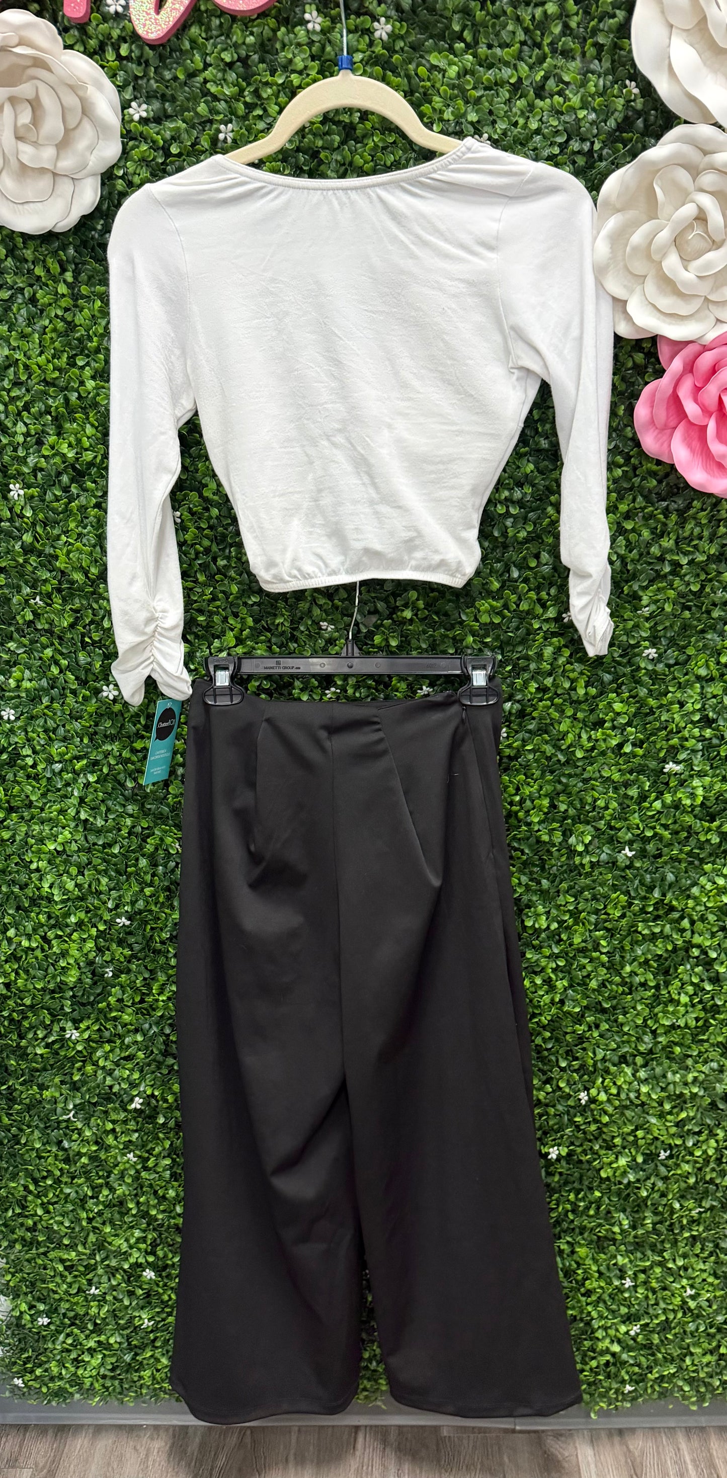 Teen White Top Black Pants with Gold Buttons